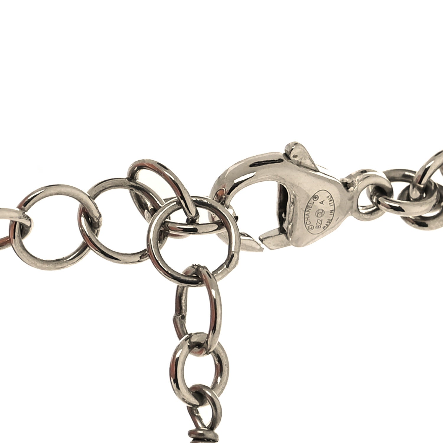 Chanel Pearl Crystal CC Choker Necklace Silver White Black 4 of 5