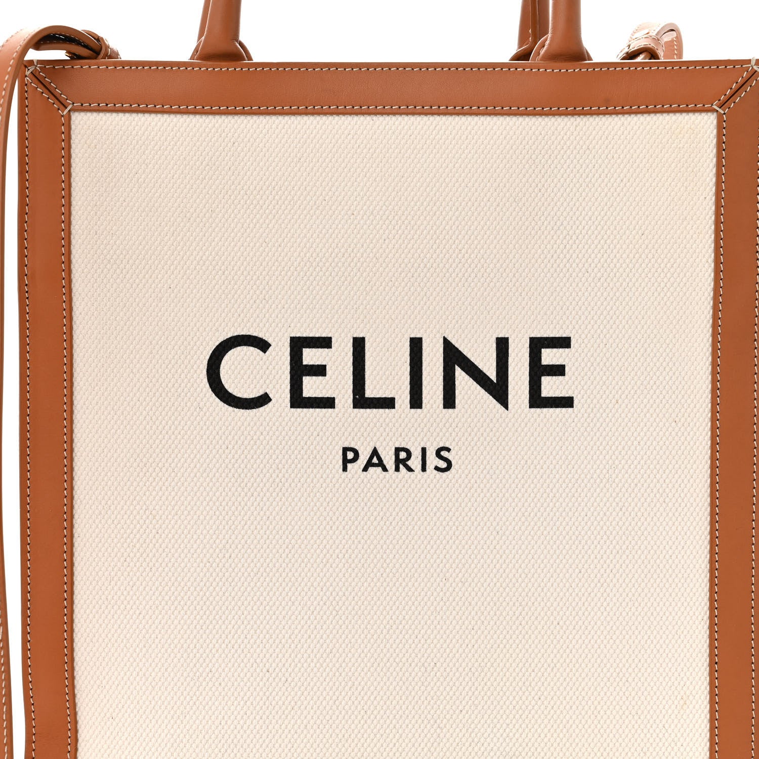 Celine Canvas Calfskin Logo Print Small Vertical Cabas Natural Tan 8 of 15