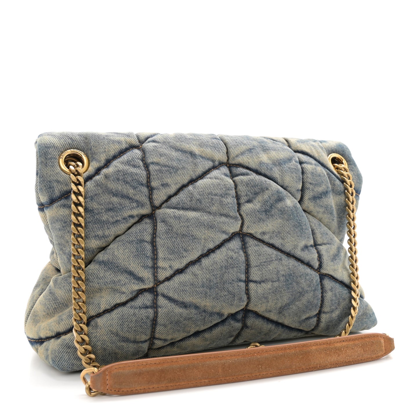 Denim Quilted Small Loulou Puffer Monogram Chain Satchel Blue Cinnamon