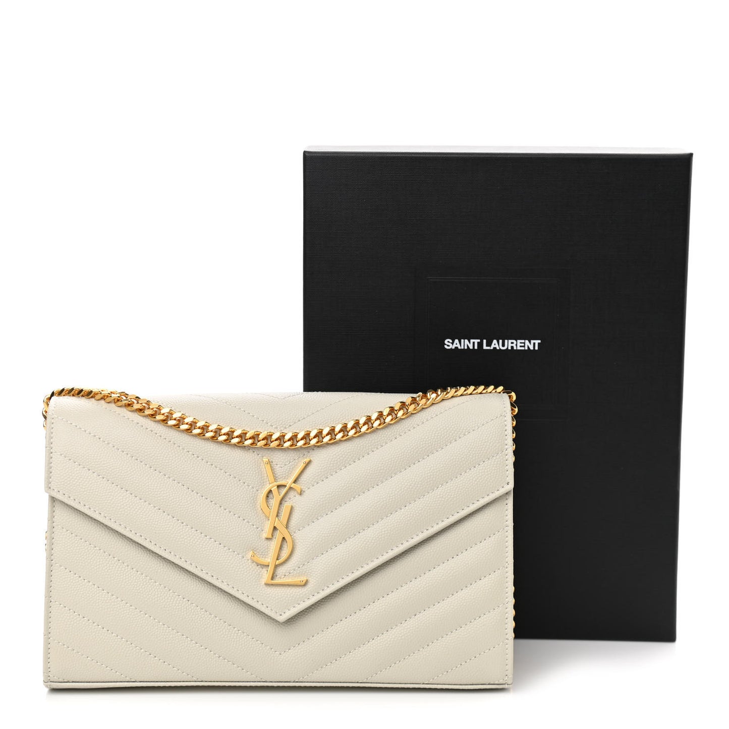 Grain De Poudre Matelasse Chevron Monogram Chain Wallet Crema Soft