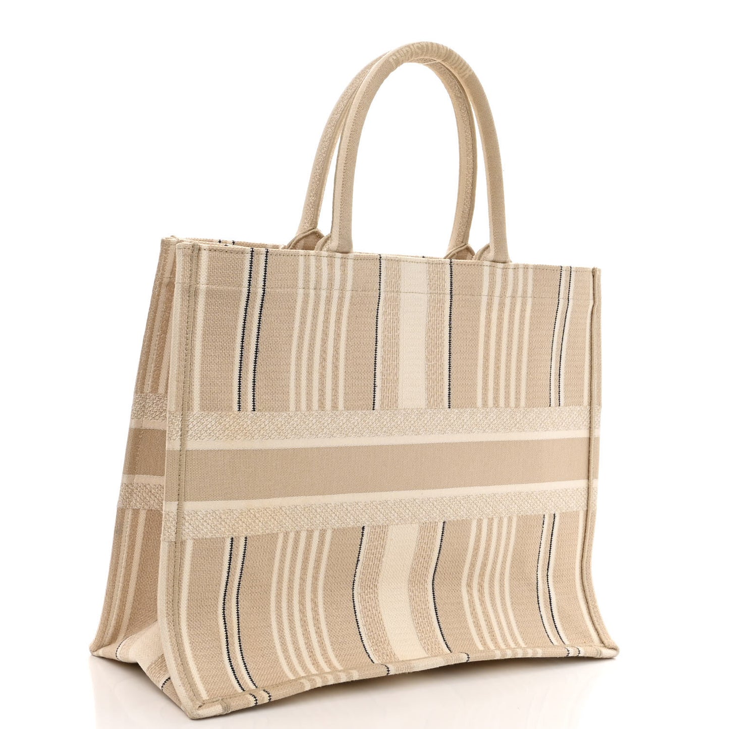 Canvas Embroidered Large Stripes Book Tote Beige