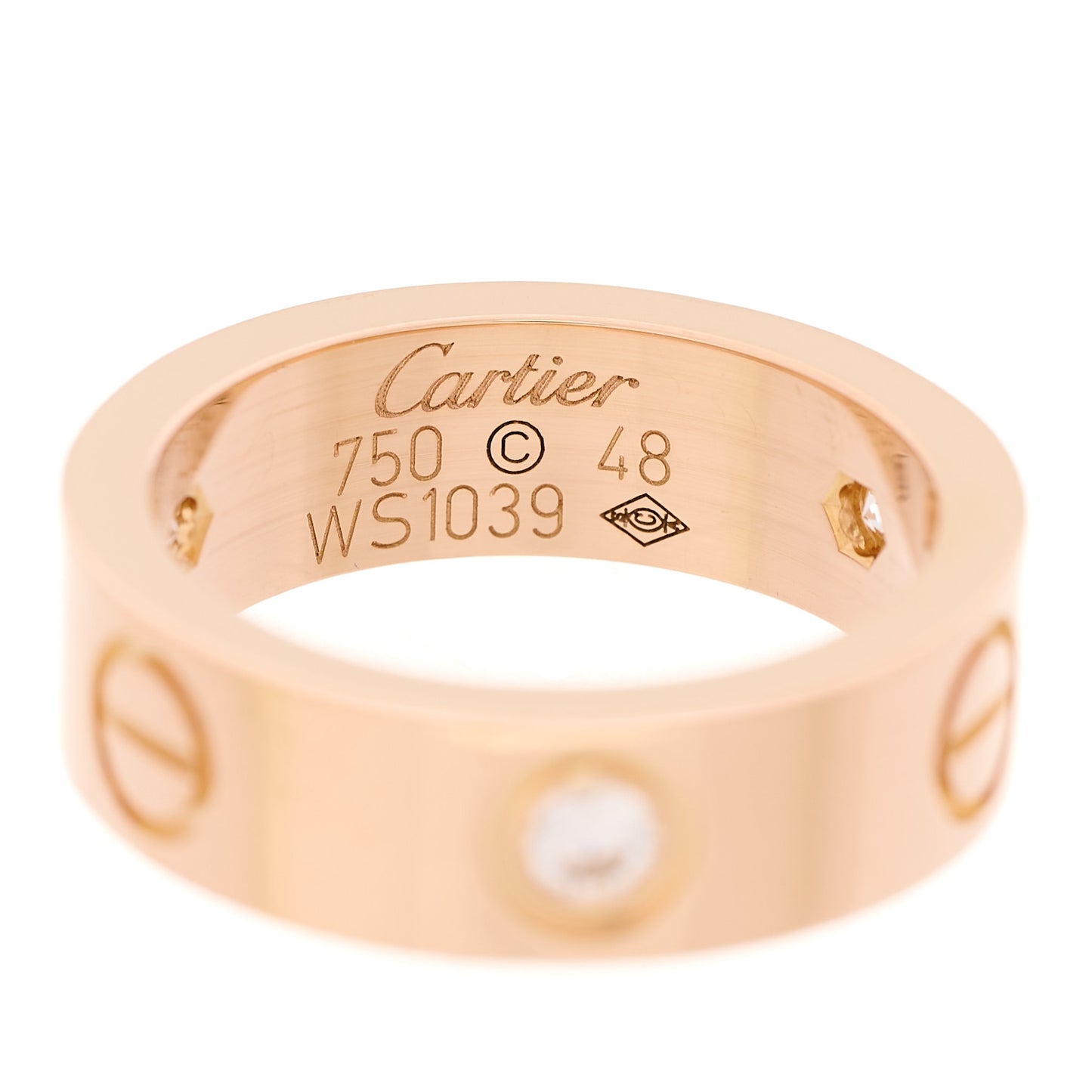 18K Pink Gold 3 Diamond 5.5mm LOVE Ring 48 4.5