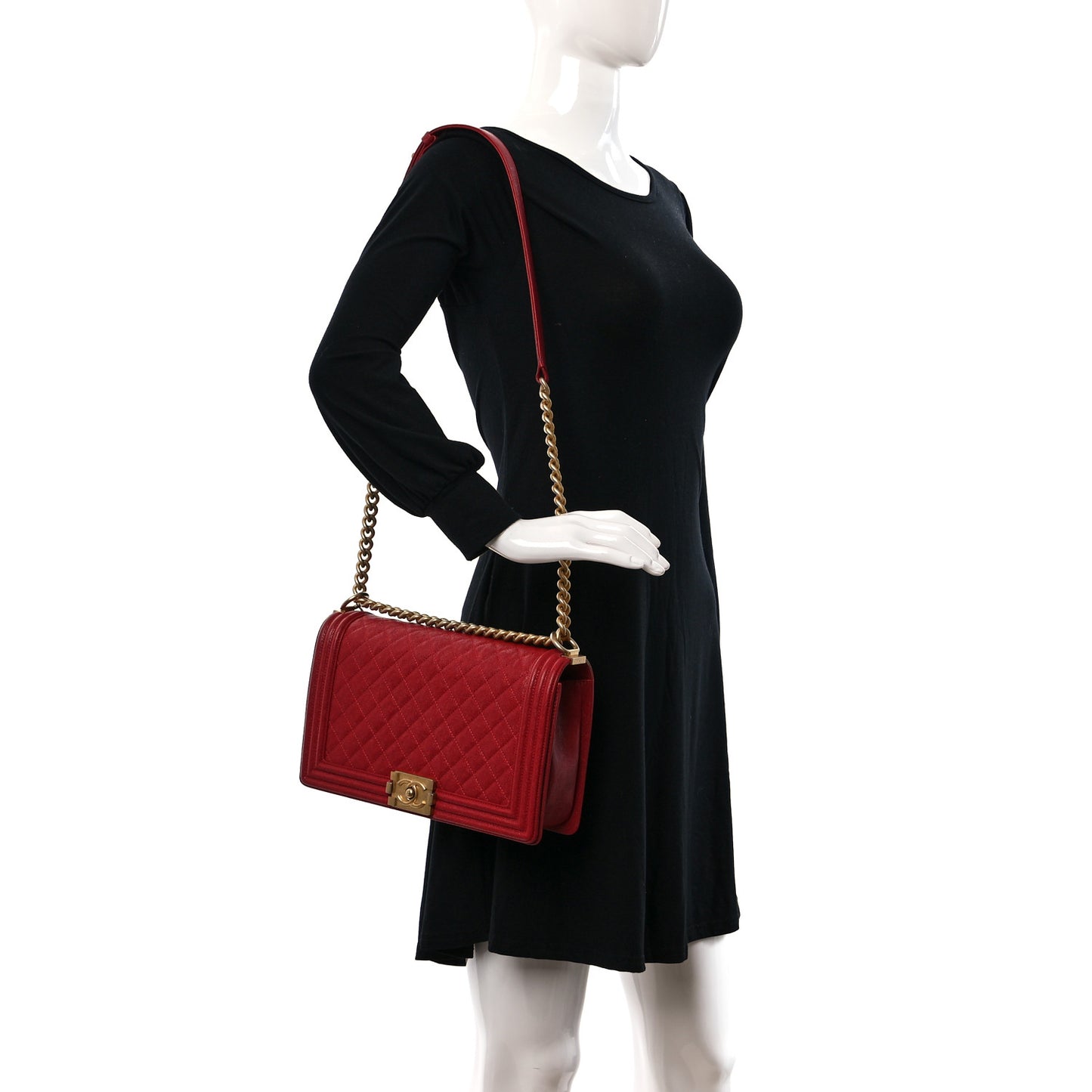 Caviar Quilted New Medium Boy Flap Dark Red