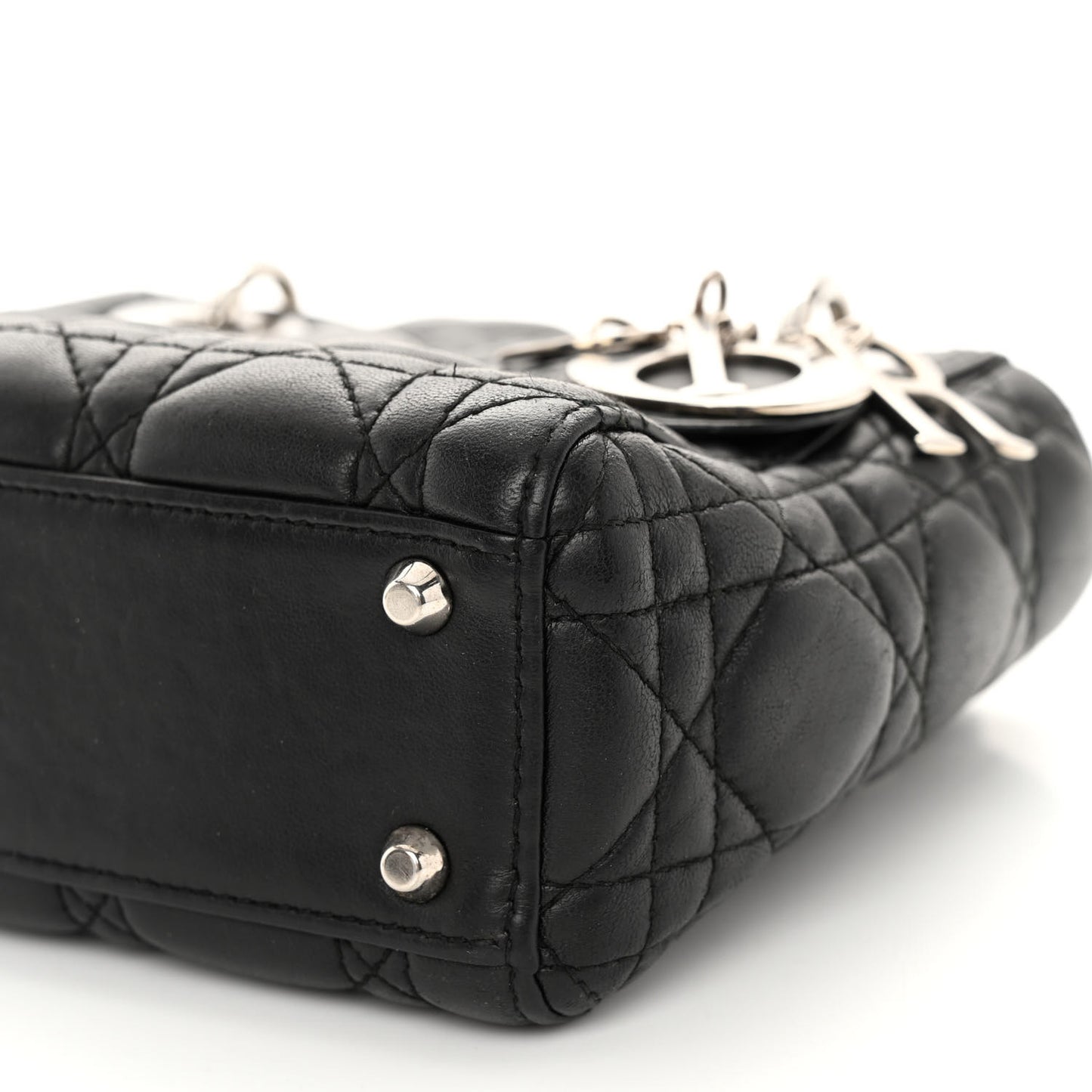 CHRISTIAN DIOR Lambskin Cannage Mini Lady Dior Black