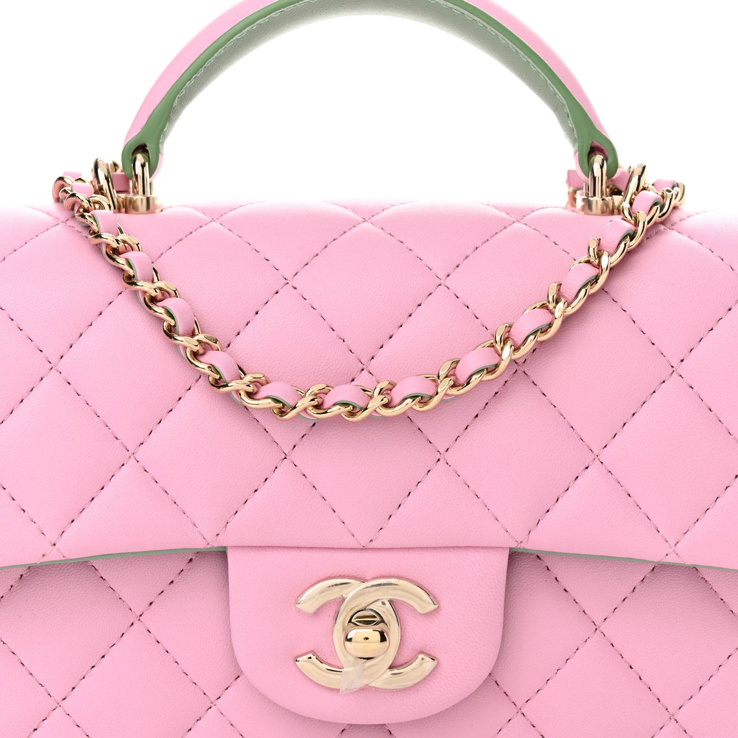 Lambskin Quilted Mini Top Handle Rectangular Flap Pink Green
