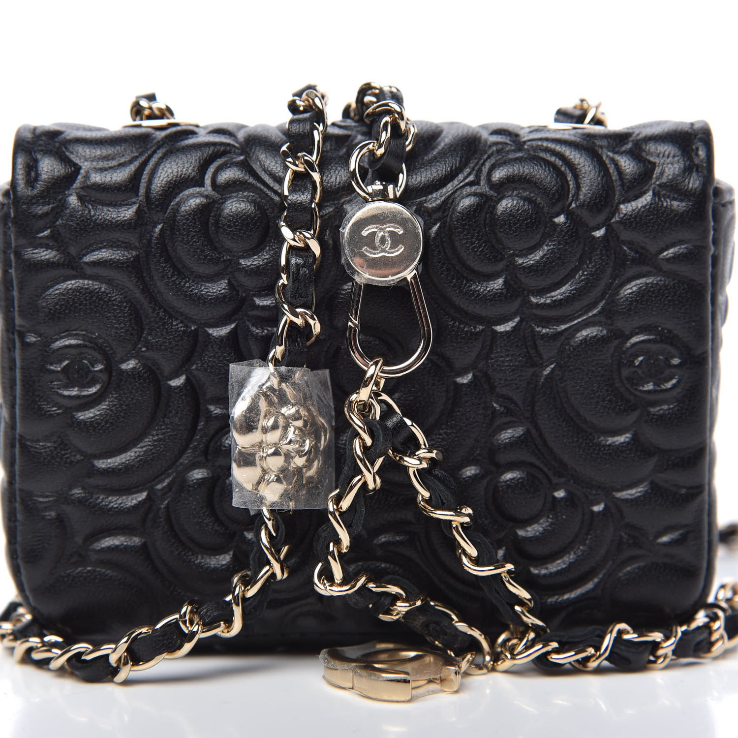 Chanel Lambskin Camellia Embossed Chain Belt Bag Black 11 of 11