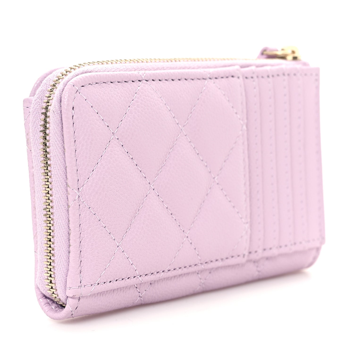 Caviar Quilted CC Zip Around Card Holder Light Purple