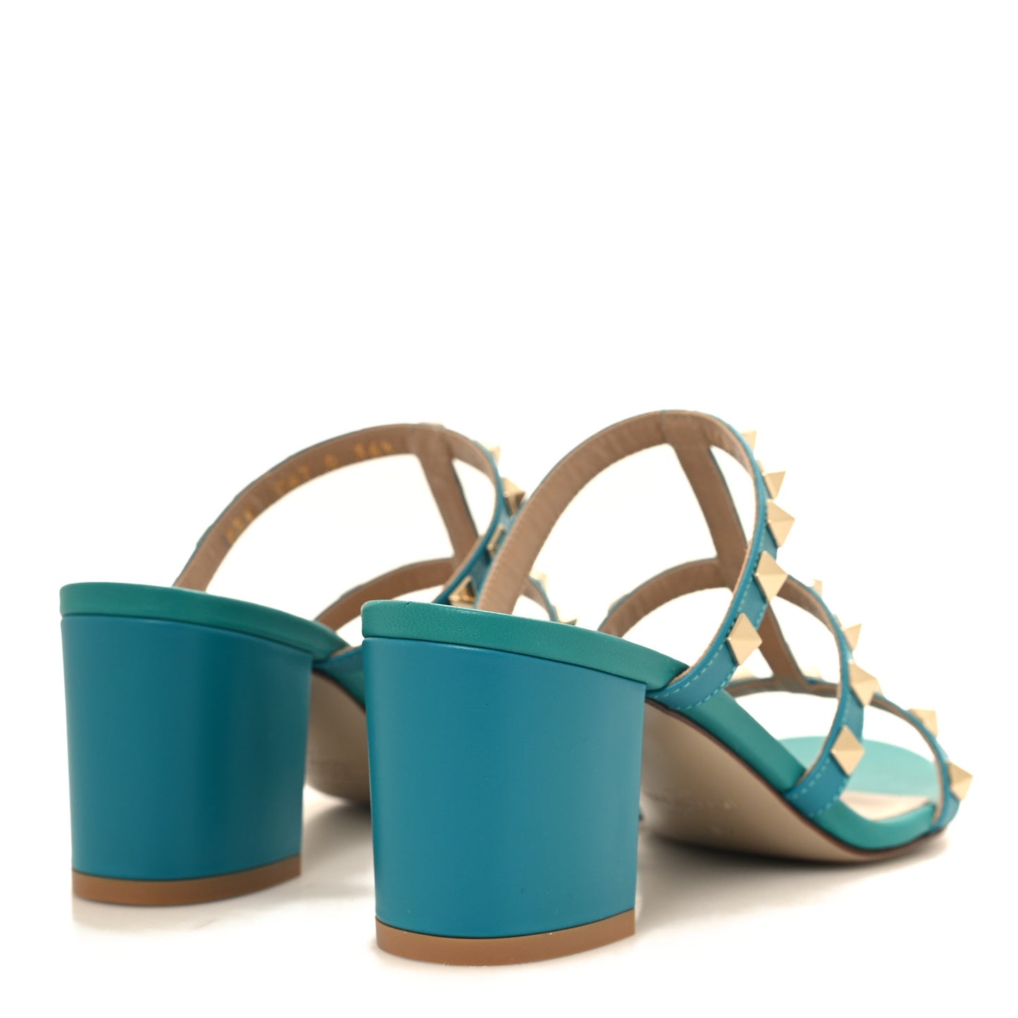Calfskin Nappa Rockstud 60mm Caged Slide Sandals 36.5 Ultra Marine Green