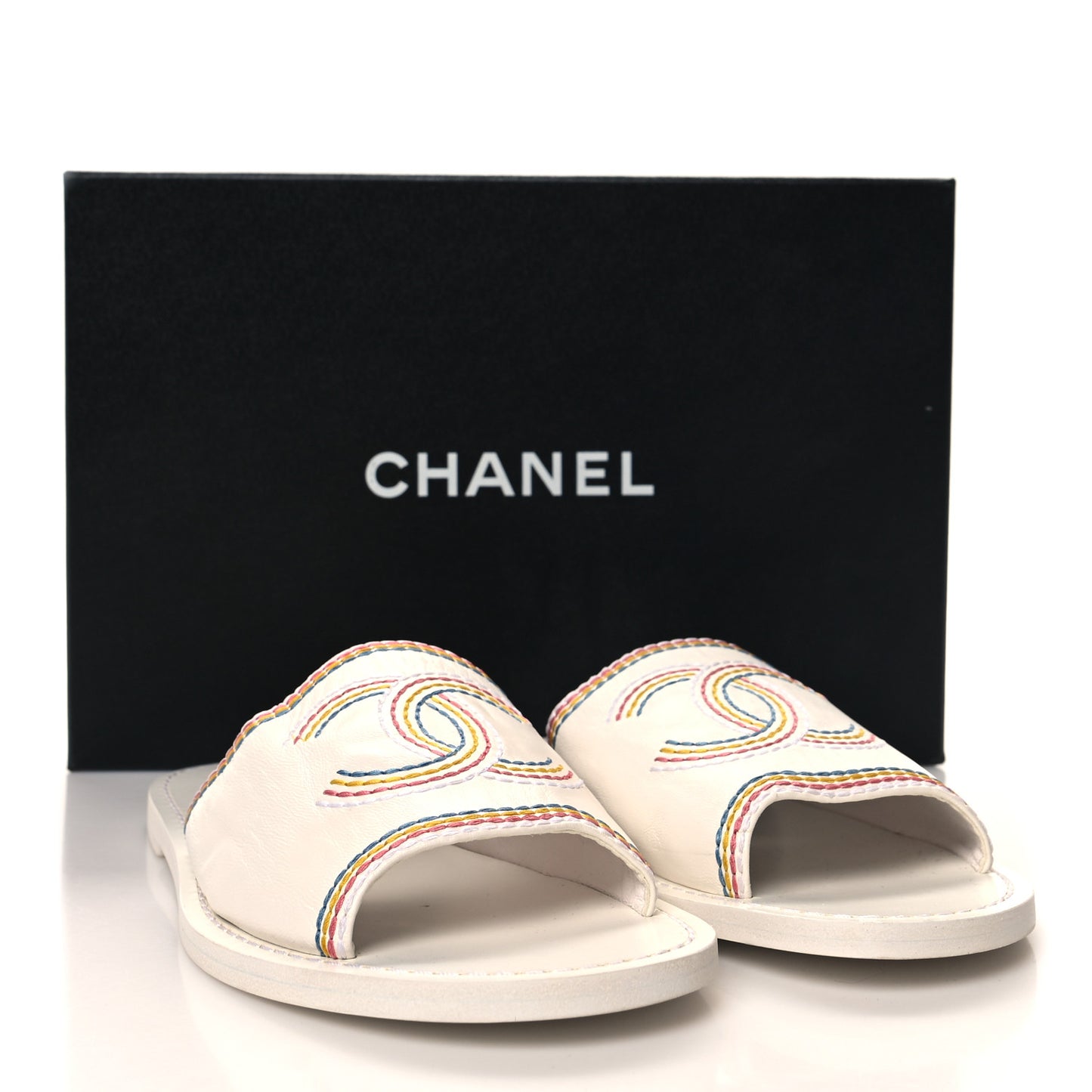 Calfskin Embroidered CC Sandal Mule 38 White