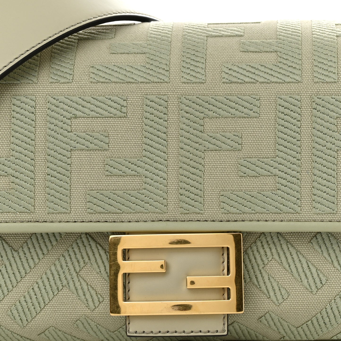 Canvas Vitello King FF Embroidered Baguette Green Tea