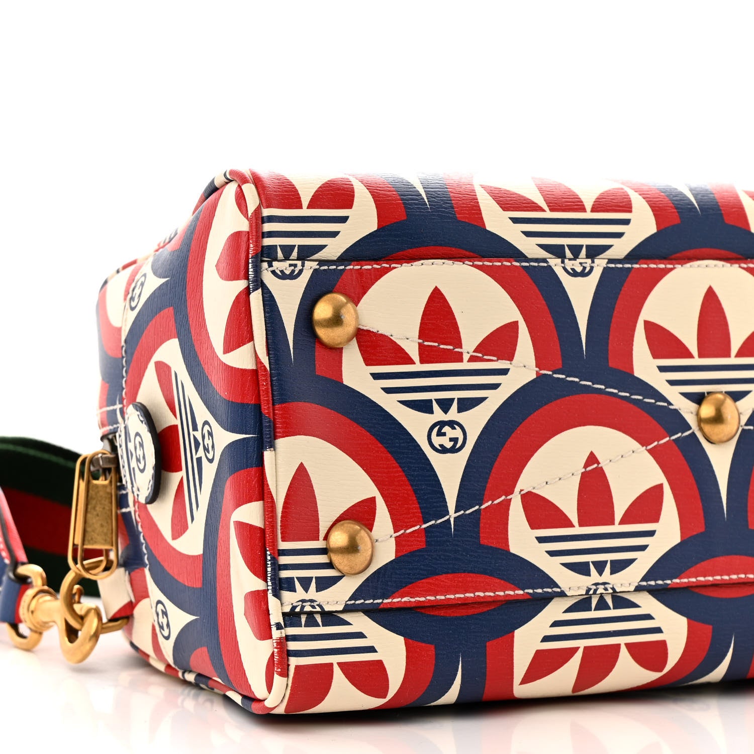 Gucci X ADIDAS Shangai Calfskin Web Trefoil Interlocking G Mini Duffle Bag Red White Blue 10 of 11