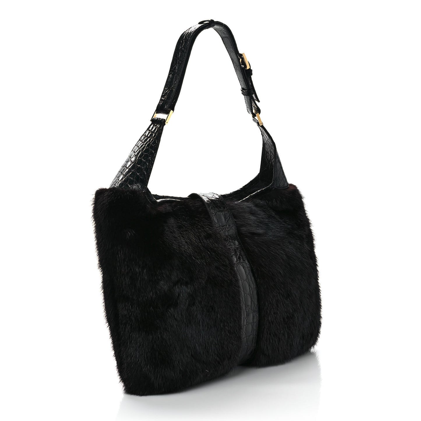 Mink Fur Crocodile Dionysus Hobo Black
