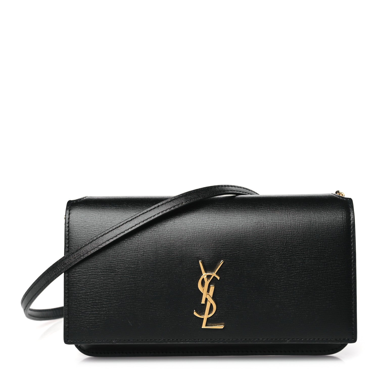 Saint Laurent Grained Calfskin Monogram Phone Holder Crossbody Black 1 of 9