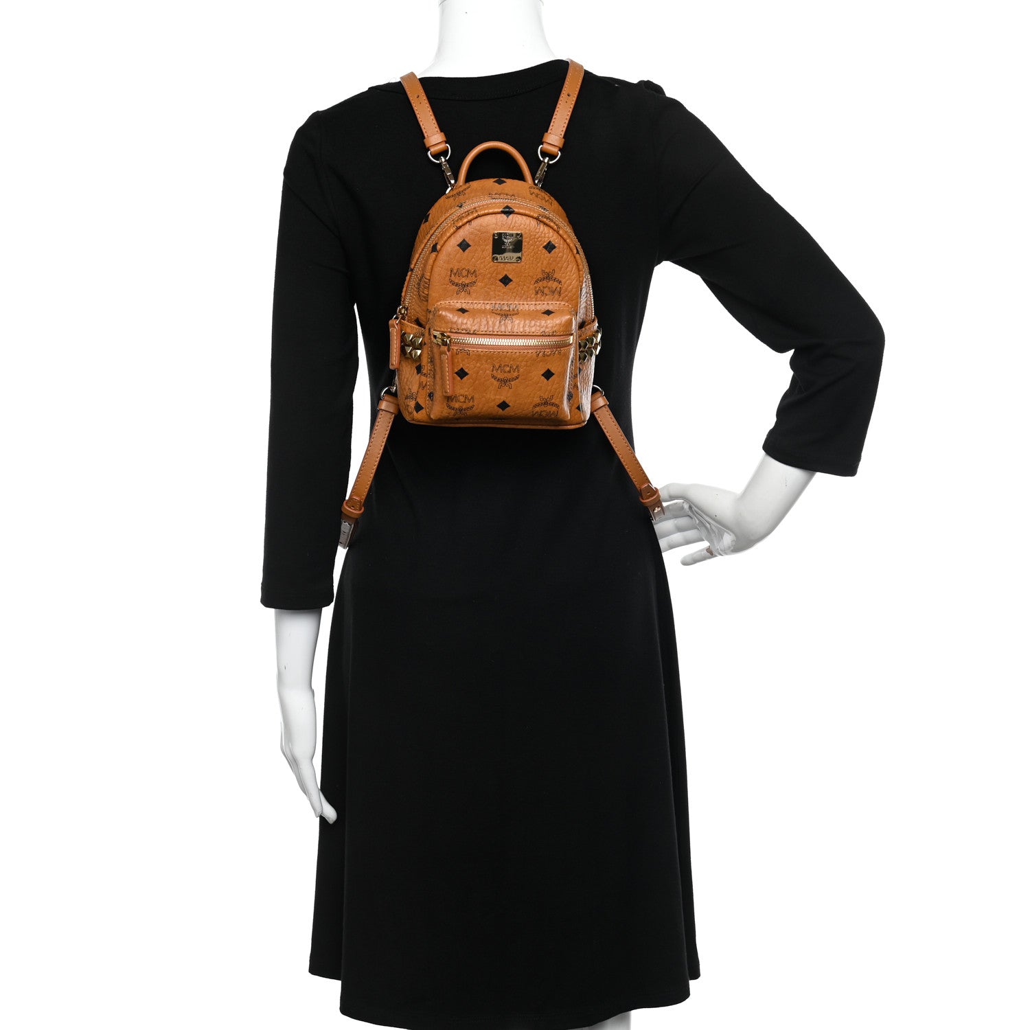 MCM Visetos Side Stud X-Mini Stark Bebe Boo Backpack Cognac 2 of 10