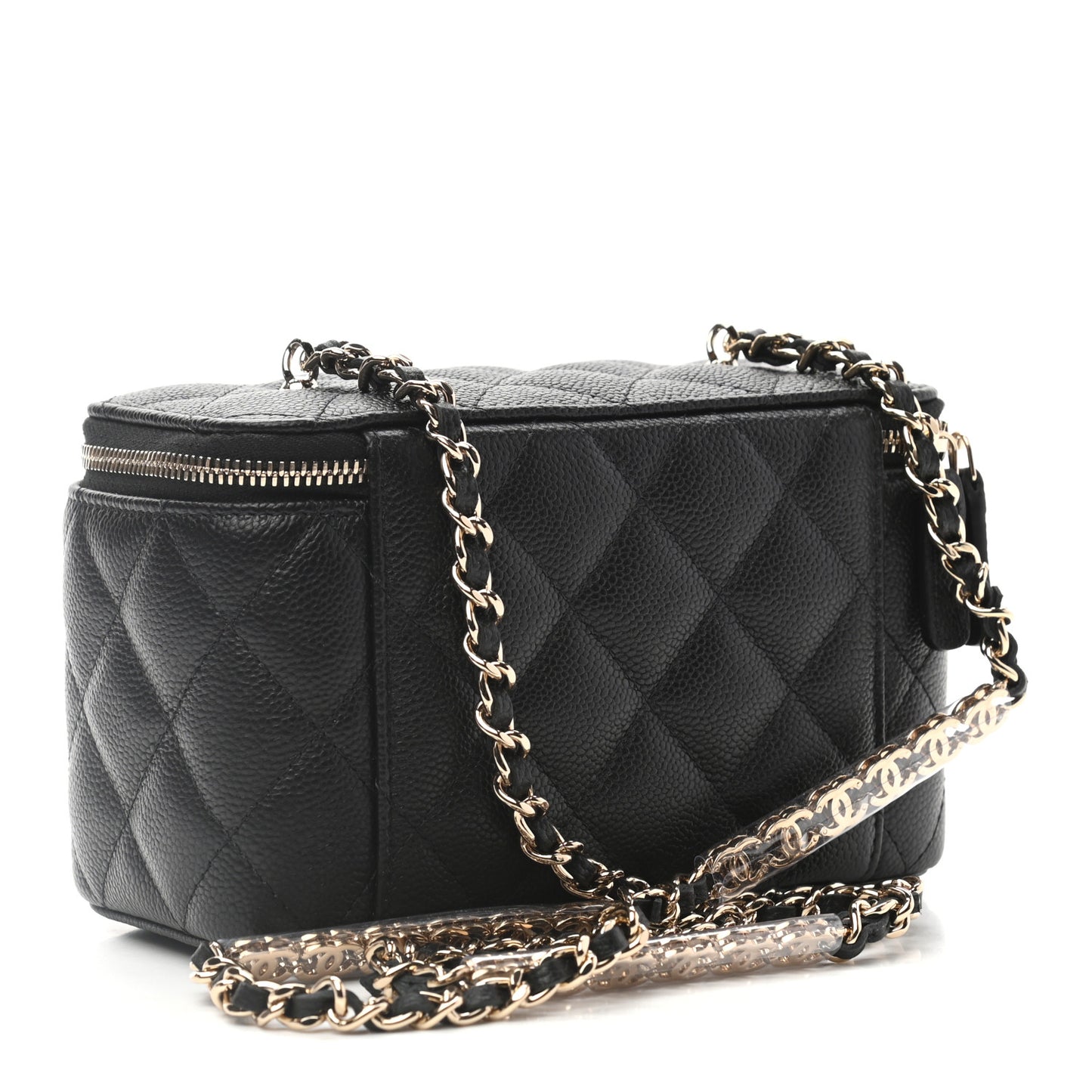 Caviar Quilted Small Tiny CC Vanity Case With Chain Black