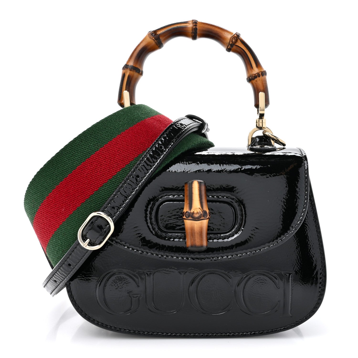 Gucci Patent Web MIni Bamboo 1947 Top Handle Bag Black 1 of 11