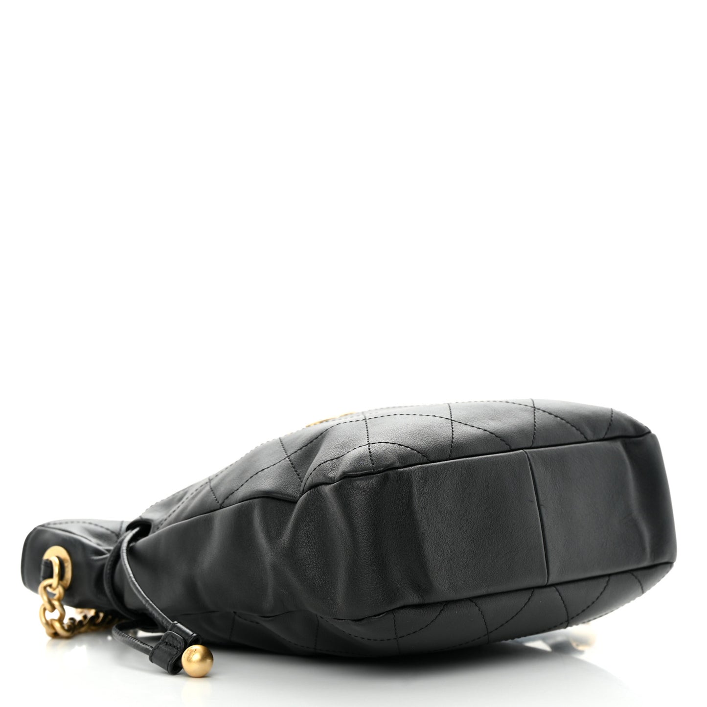 Calfskin Quilted Drawstring Bucket Bag Black