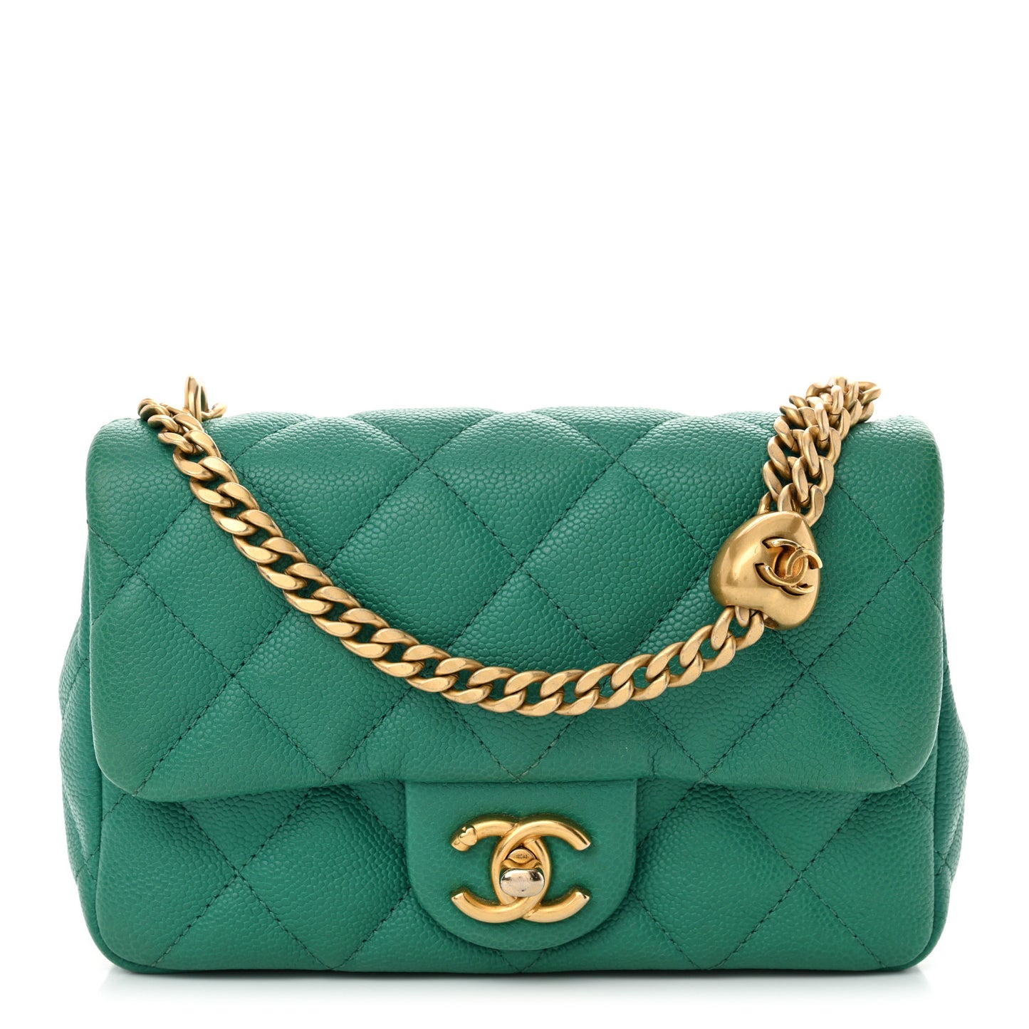 Caviar Quilted Mini Sweetheart Flap Green