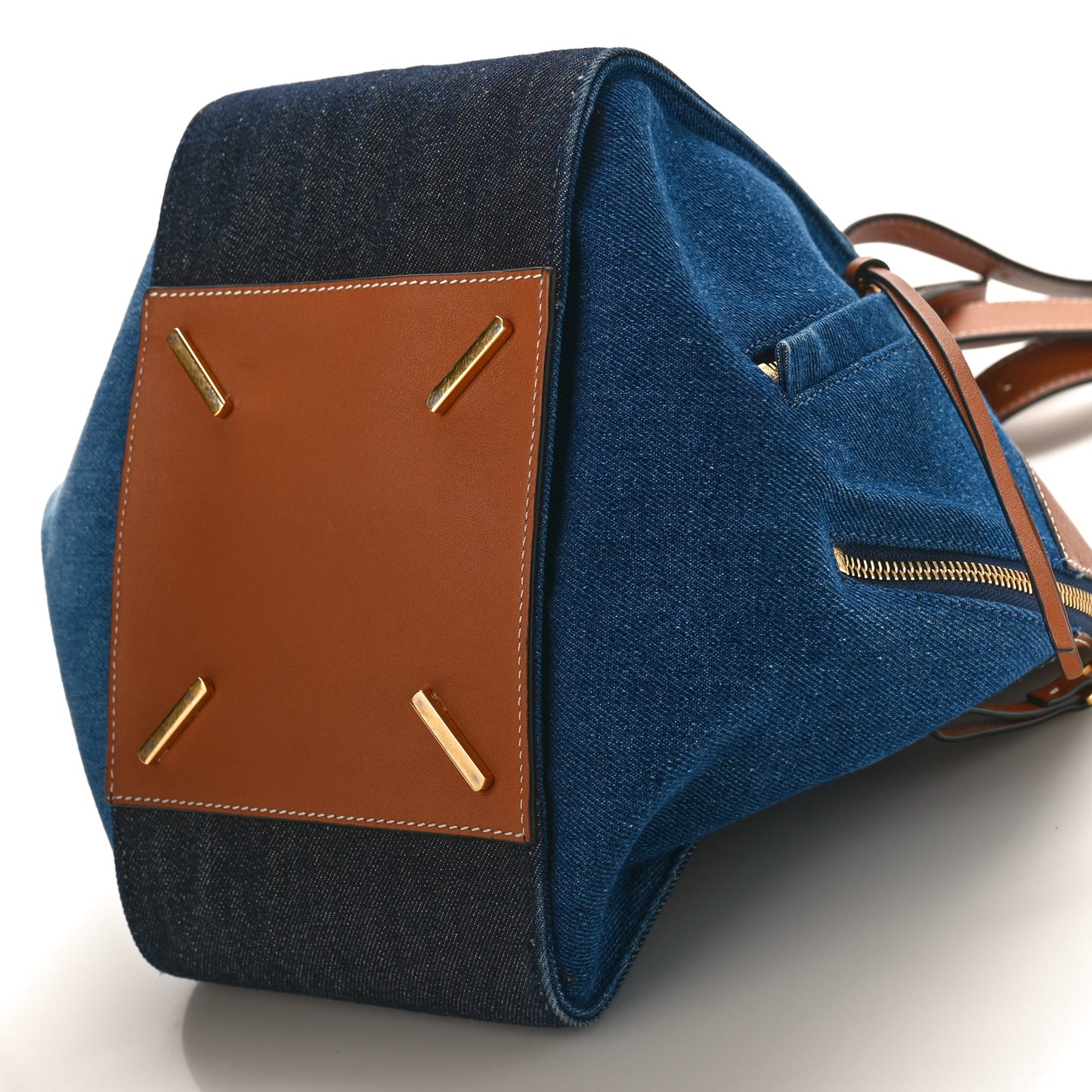 Calfskin Denim Small Hammock Shoulder Bag Blue Tan
