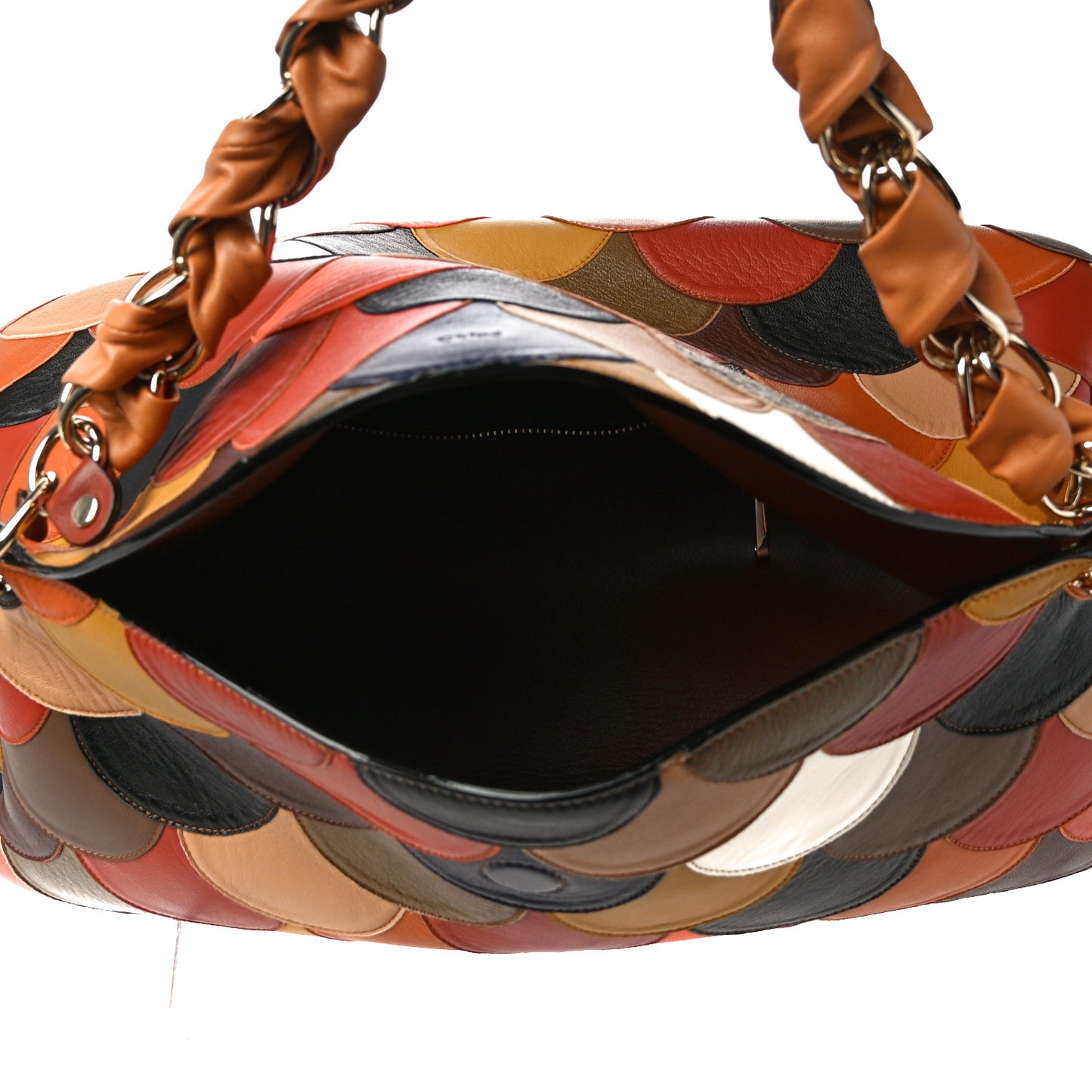 Shiny Calfskin Scalloped Patchwork Medium Juana Shoulder Bag Multicolor