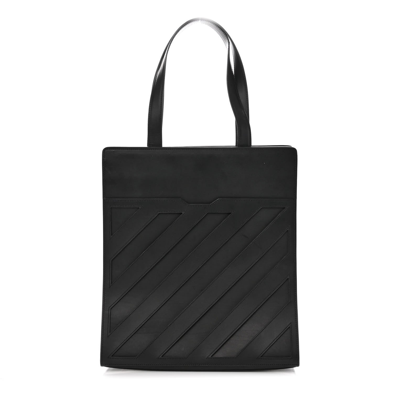 Off-White Calfskin Striped Diag Tote Black 1 of 9