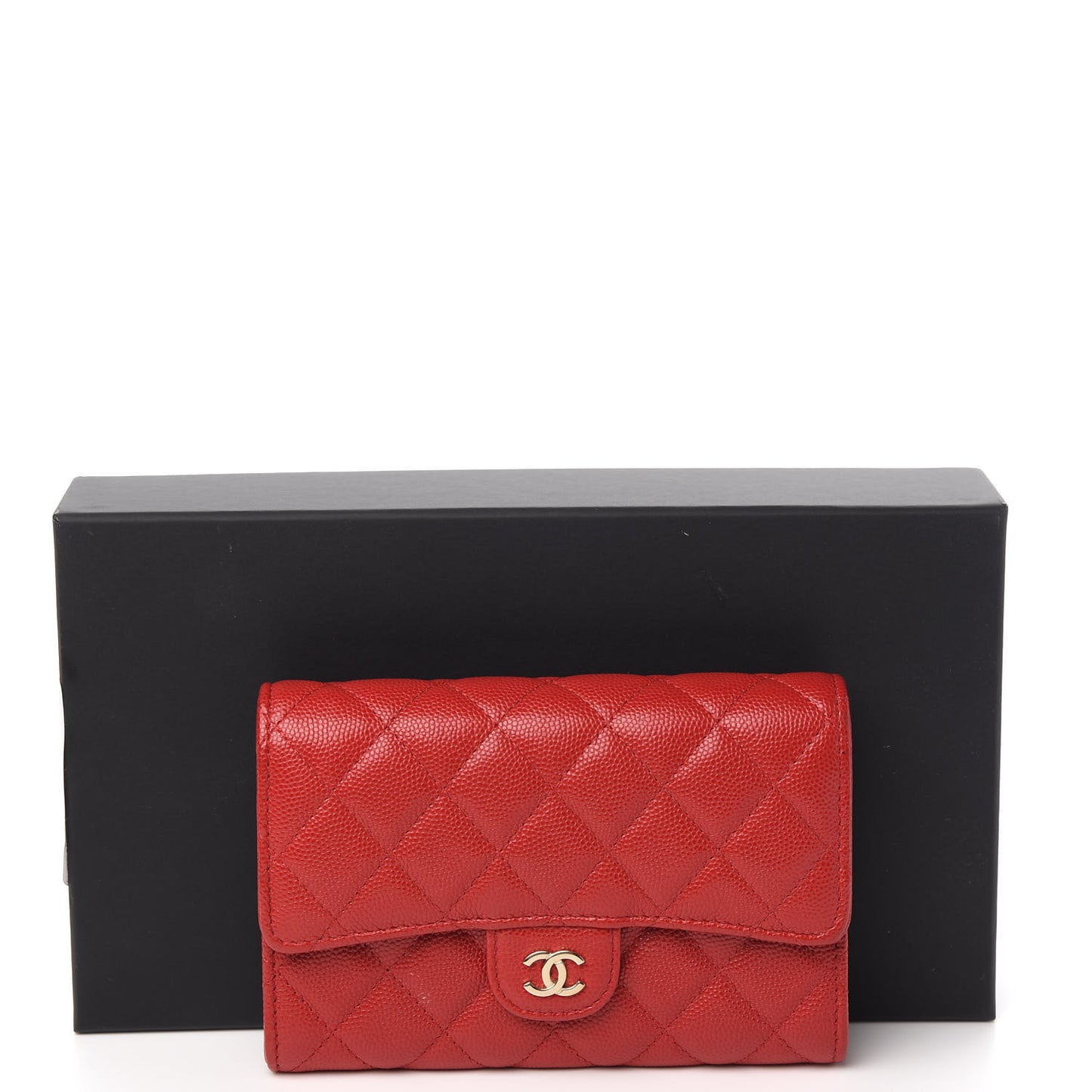 Caviar Quilted Medium Flap Wallet Red