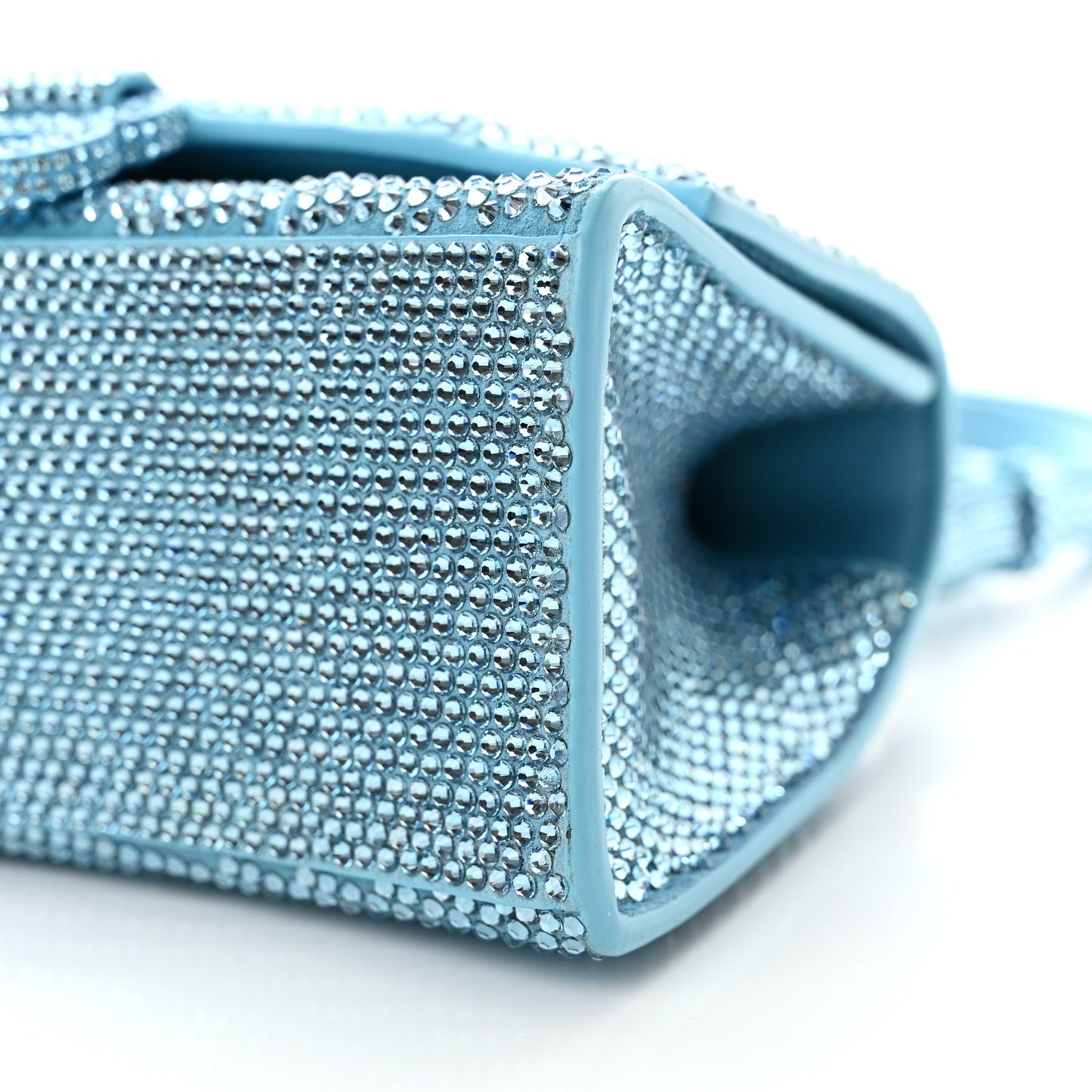 Strass Suede Hourglass Top Handle Bag XS Light Blue