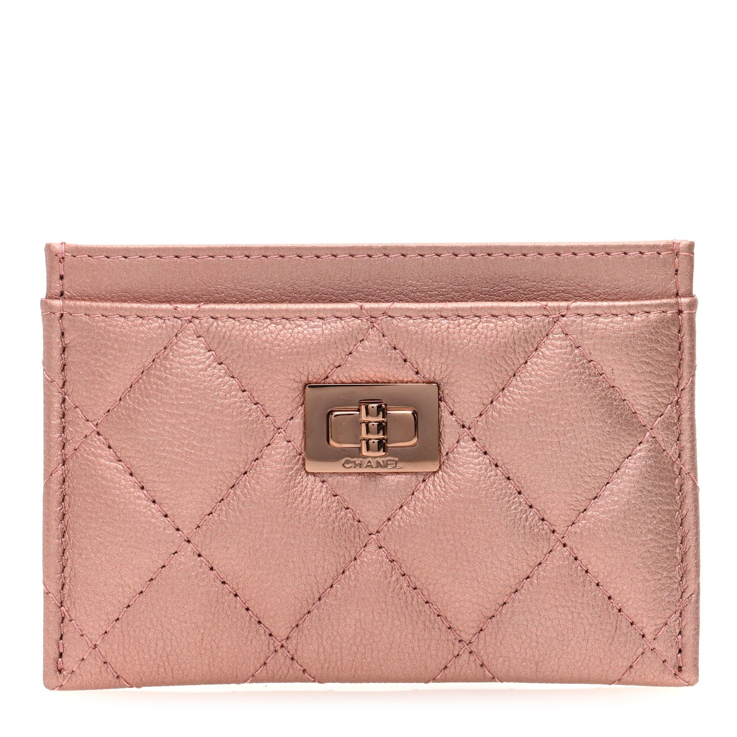 Chanel Metallic Grained Calfskin Quilted Reissue Card Holder Copper Pink 1 of 8