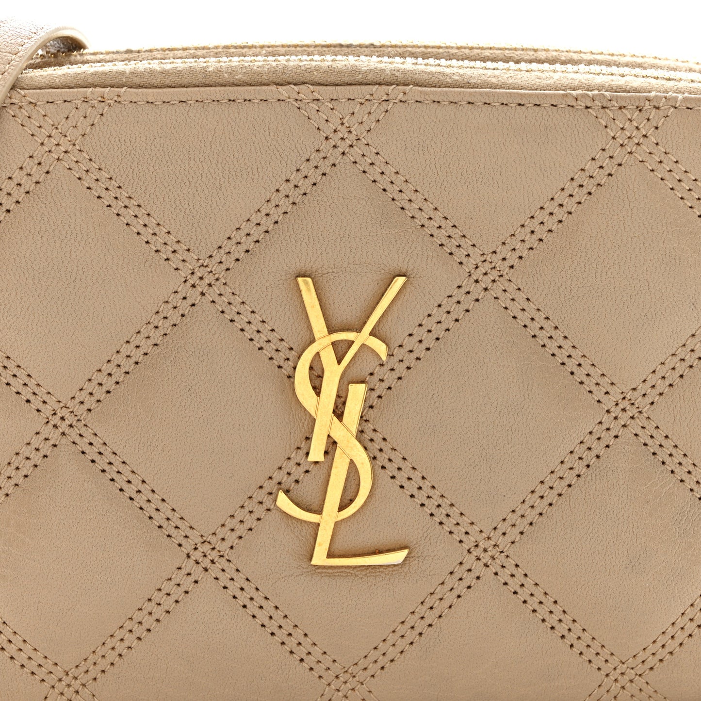 Grained Lambskin Quilted Mini Becky Double Zip Bag Natural Tan