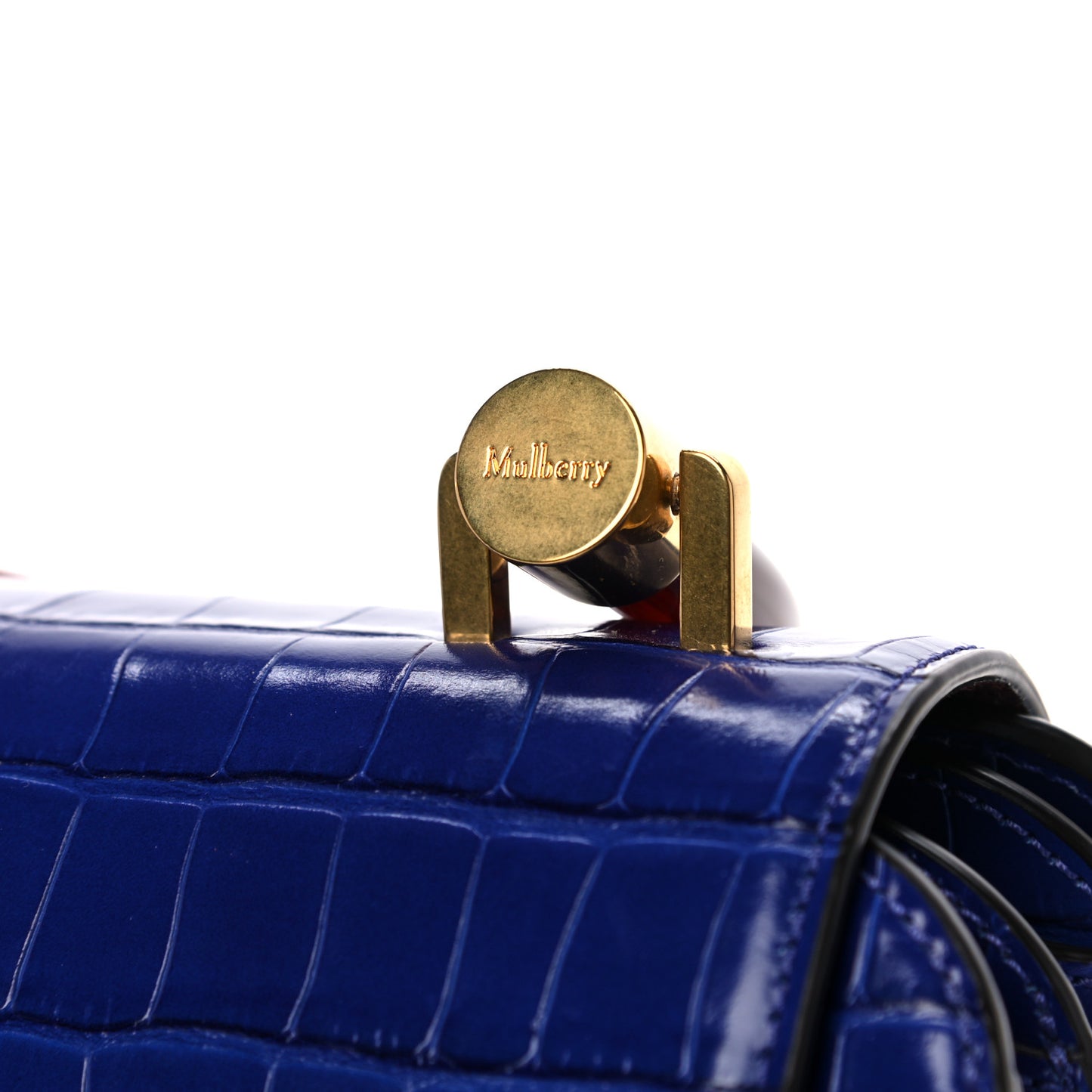 Shiny Croc Calfskin Embossed The Mews Satchel Cobalt Blue