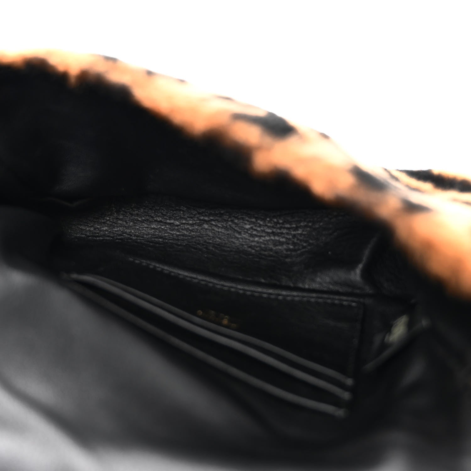 Fendi Shearling Vitello Dolce Macro FF 1974 Mini Baguette Tobacco Black 5 of 12