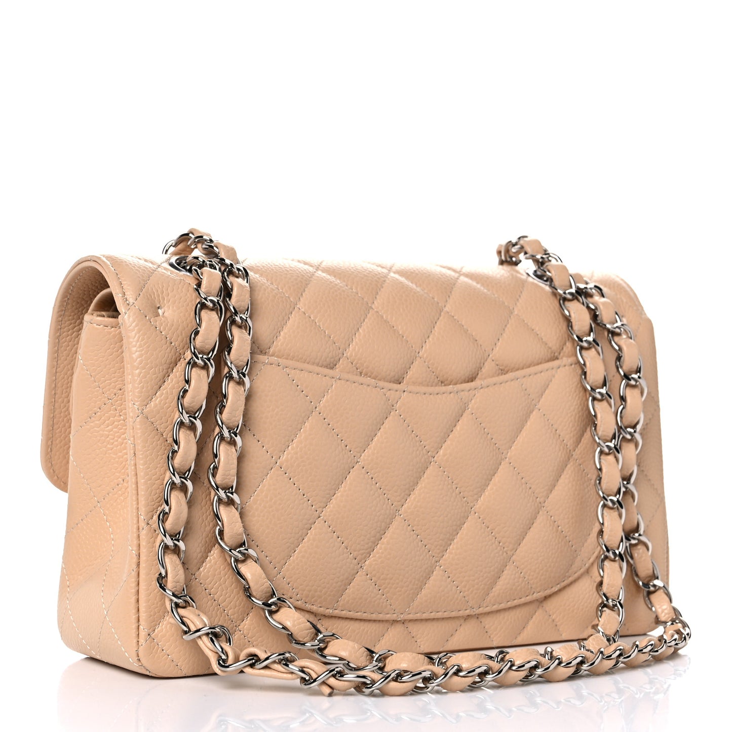 Caviar Quilted Small Double Flap Beige