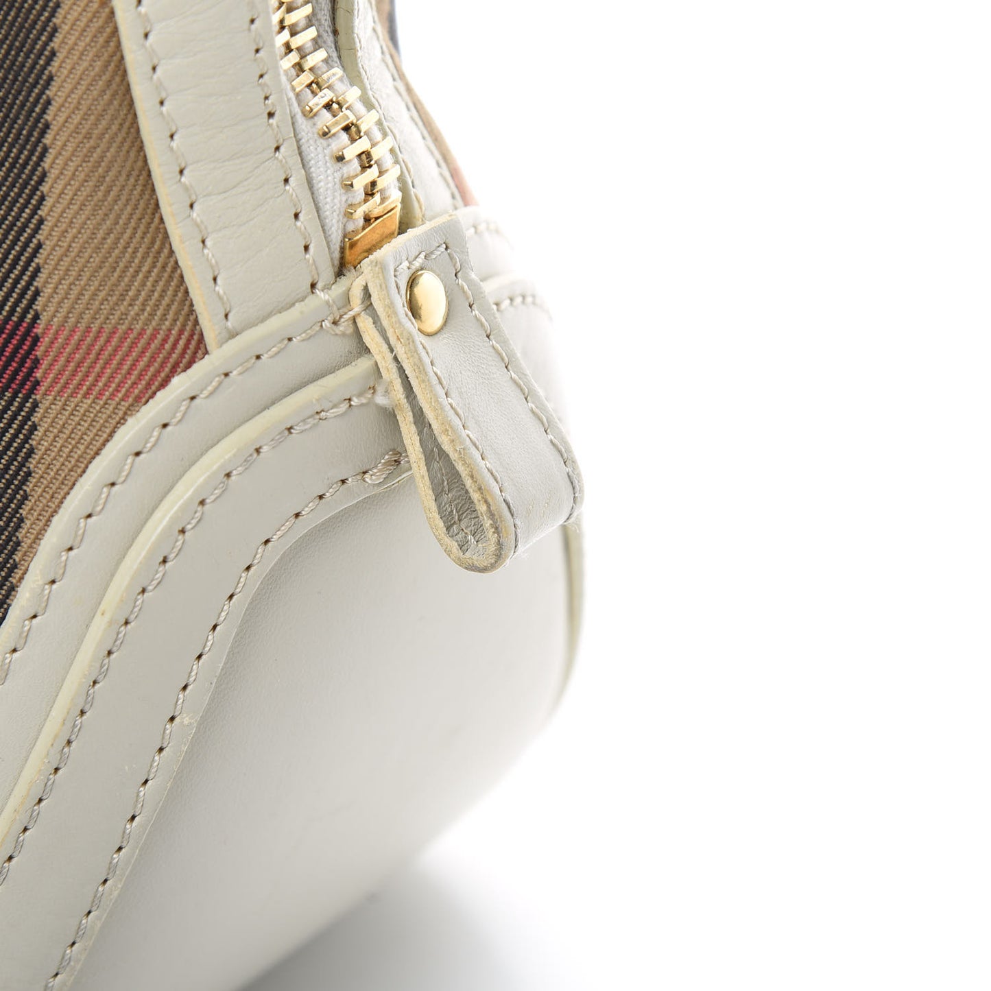 House Check Bridle Calfskin Small Orchard Bowling Bag White