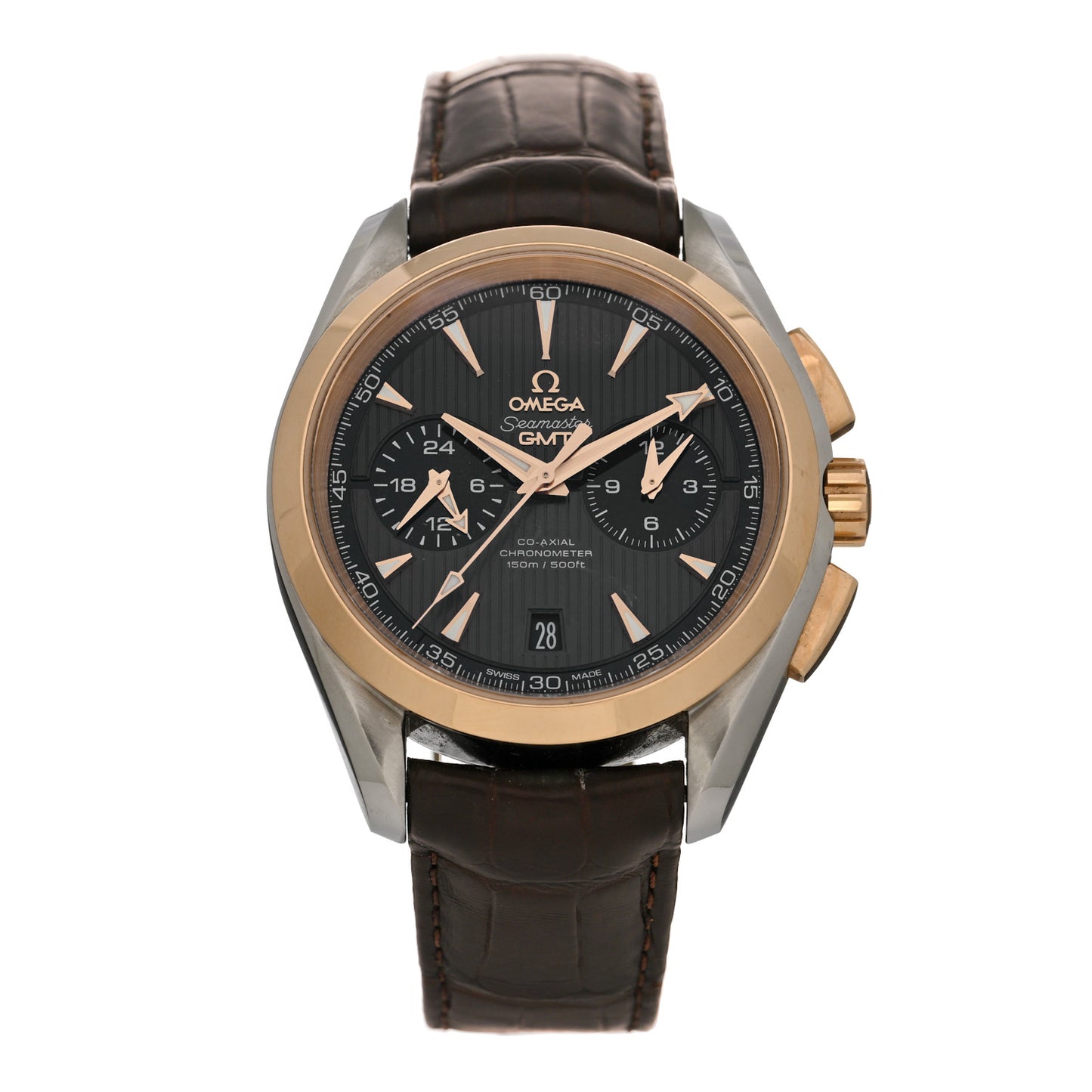 Stainless Steel 18K Red Gold Alligator 43mm Seamaster Aqua Terra 150m Co-Axial GMT Chronograph Automatic Watch 231.23.43.52.06.001