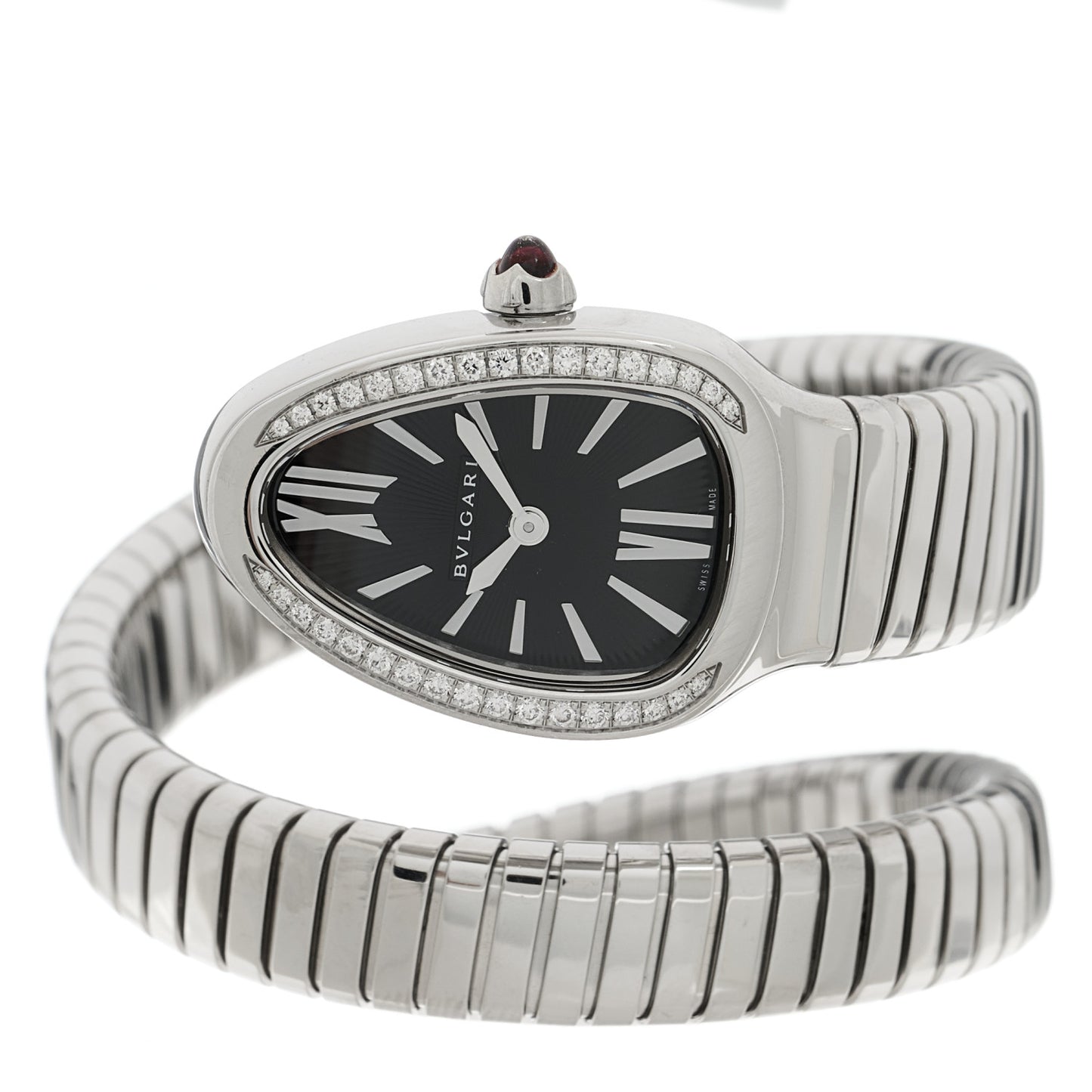 Stainless Steel Diamond Bezel 35mm Serpenti Tubogas Quartz Watch Black