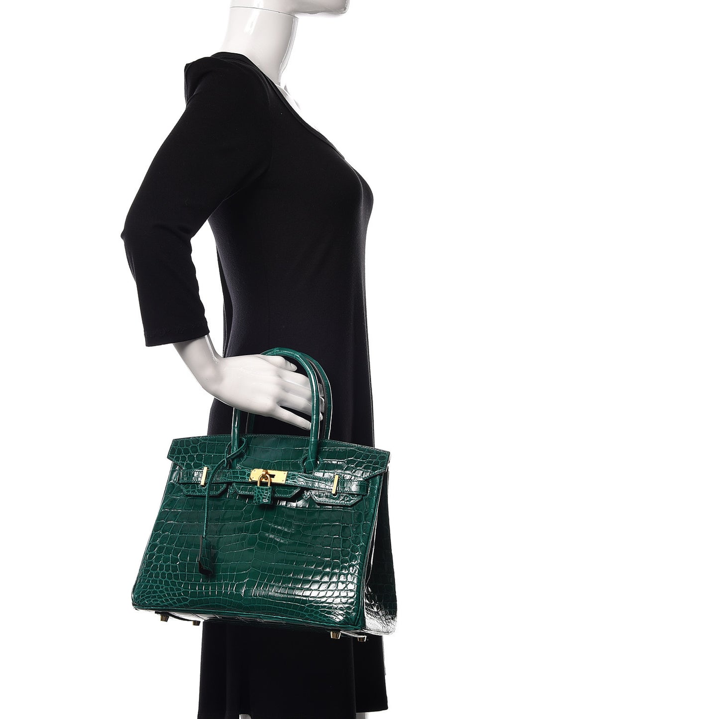 Shiny Niloticus Crocodile Horseshoe Birkin 30 Vert Emeraude Black
