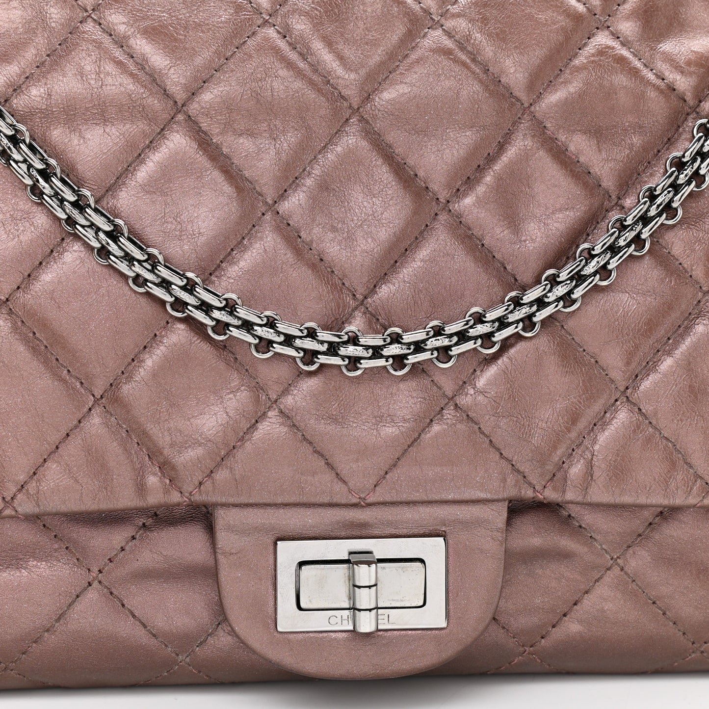 Metallic Aged Calfskin Quilted 2.55 Reissue 227 Flap Rose Fonce