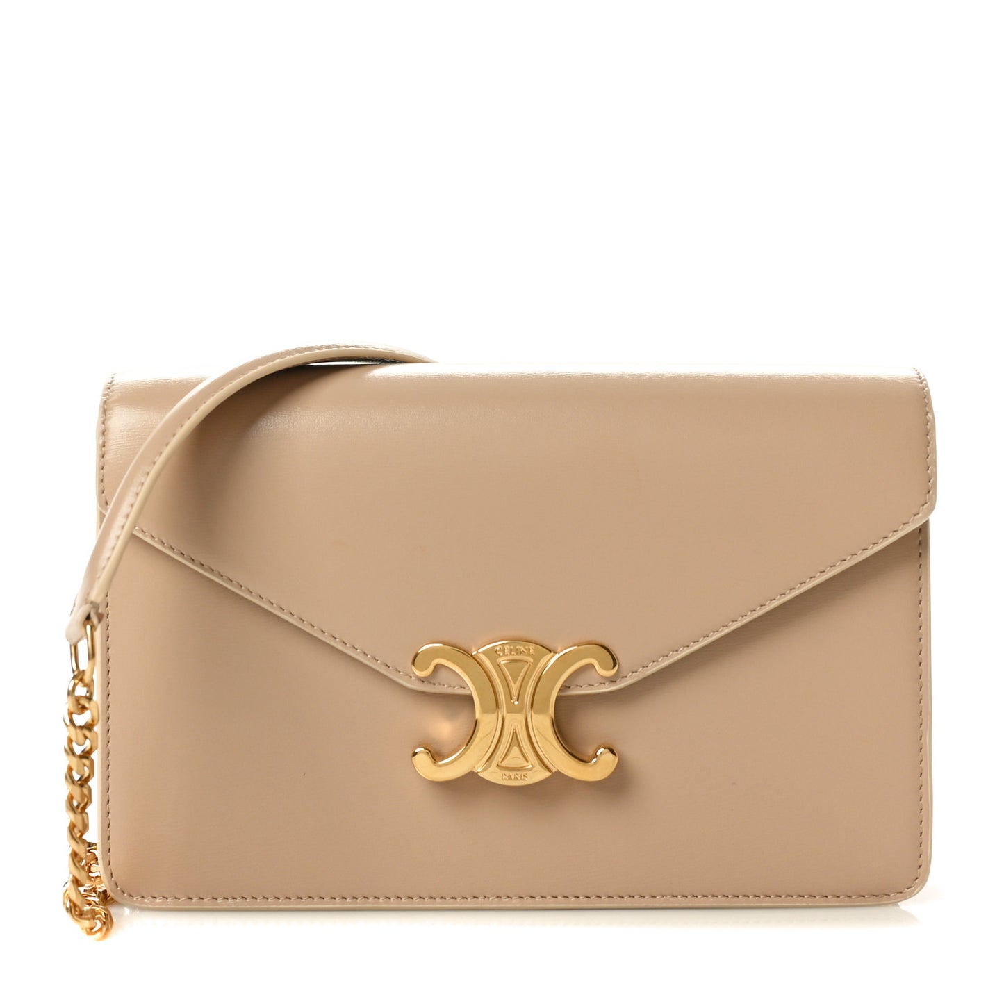 Shiny Calfskin Triomphe Margo Wallet on Chain Nude