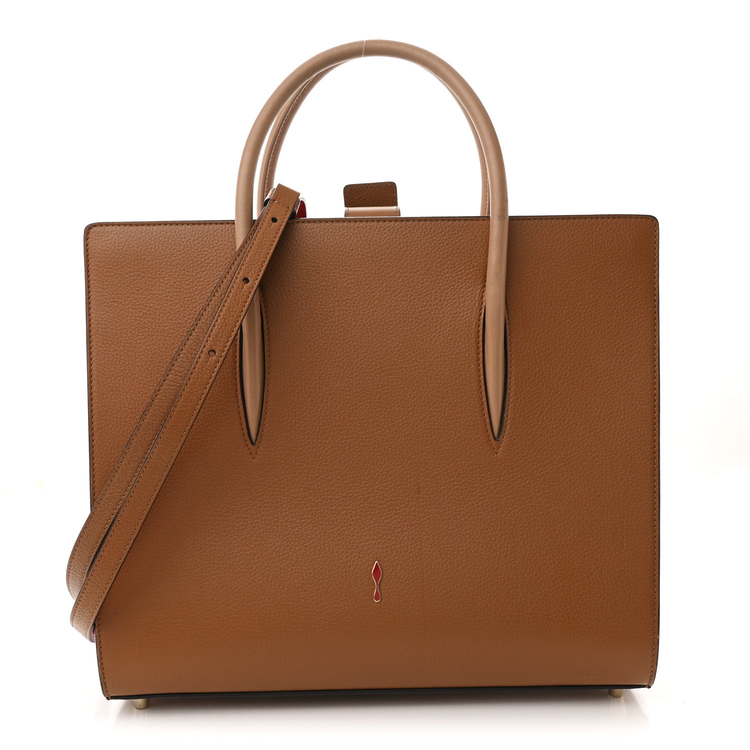 Christian Louboutin Calfskin Patent Studded Large Paloma Cognac