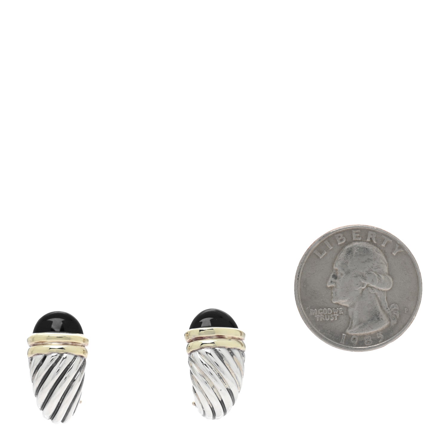 David Yurman Sterling Silver 14K Yellow Gold Black Onyx Capri Shrimp Earrings 2 of 4