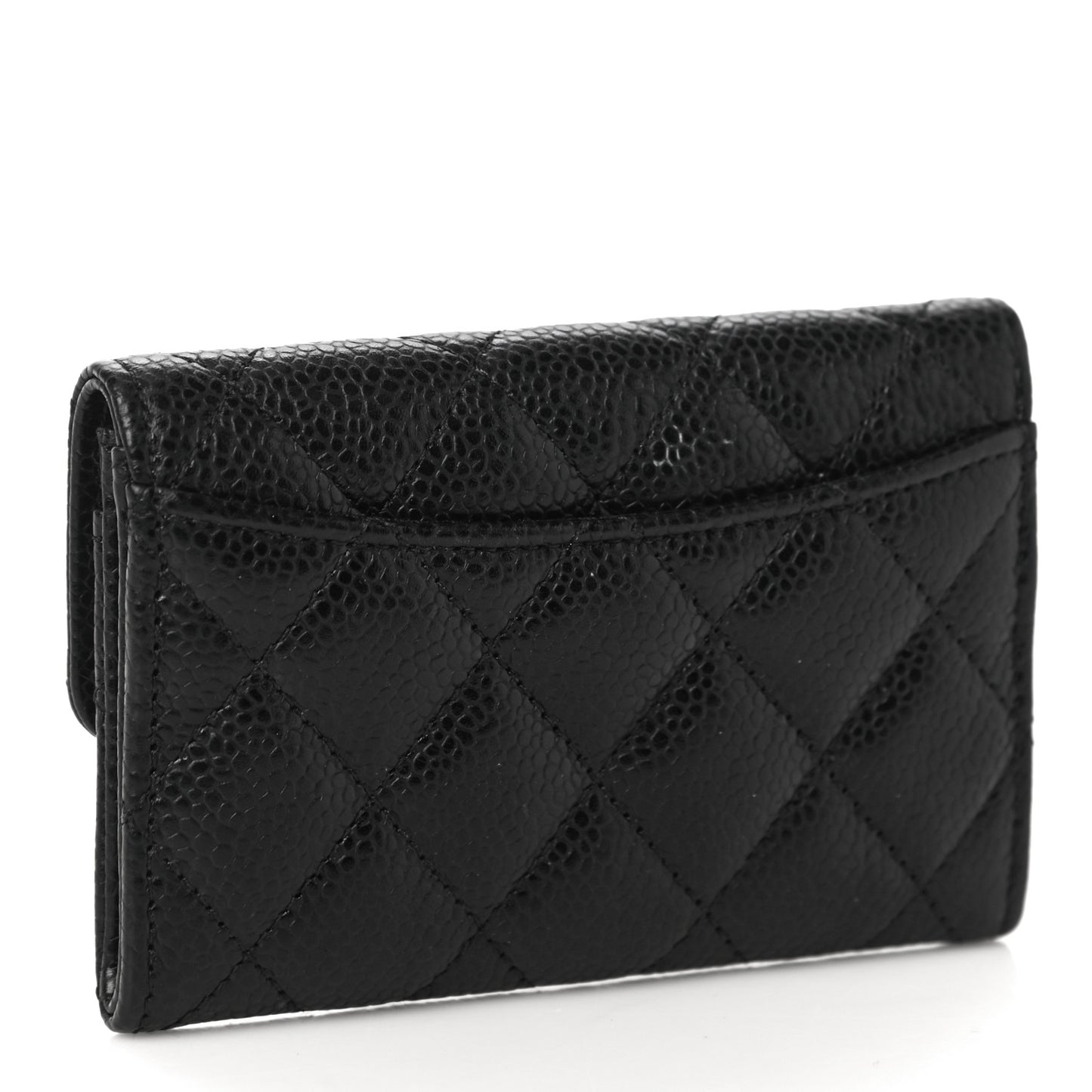 Caviar Quilted Flap Card Holder Wallet Black