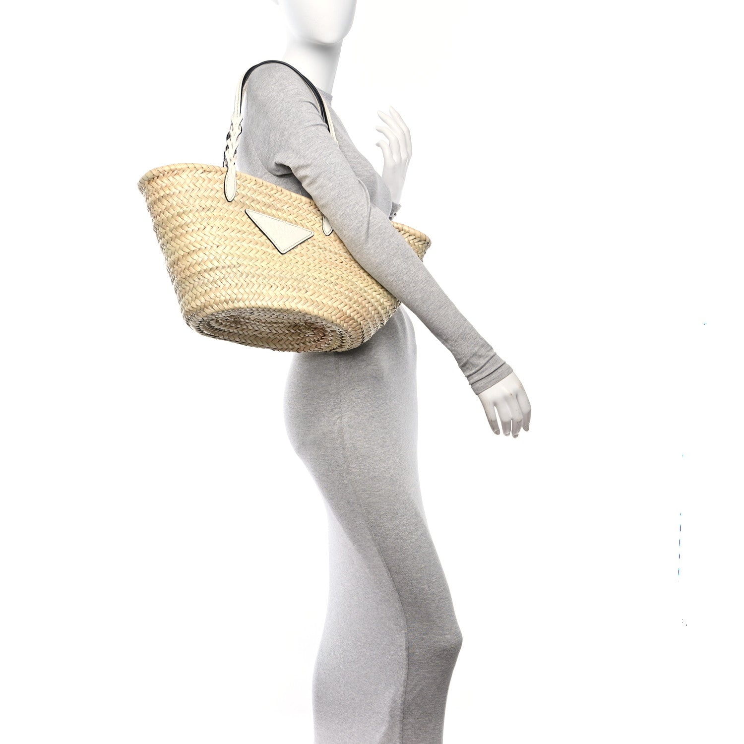 Prada Palmitto Vitello Woven Braided Large Basket Tote Bag Naturale White 3 of 11