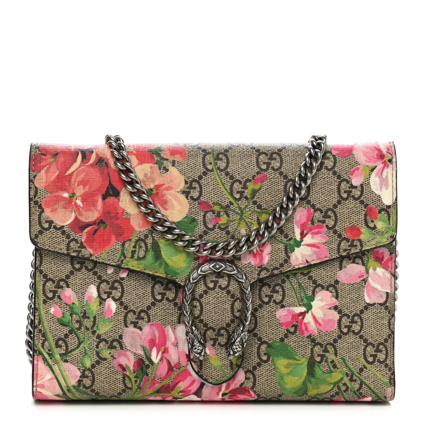 GG Supreme Monogram Blooms Mini Dionysus Chain Wallet Beige Multicolor Dry Rose