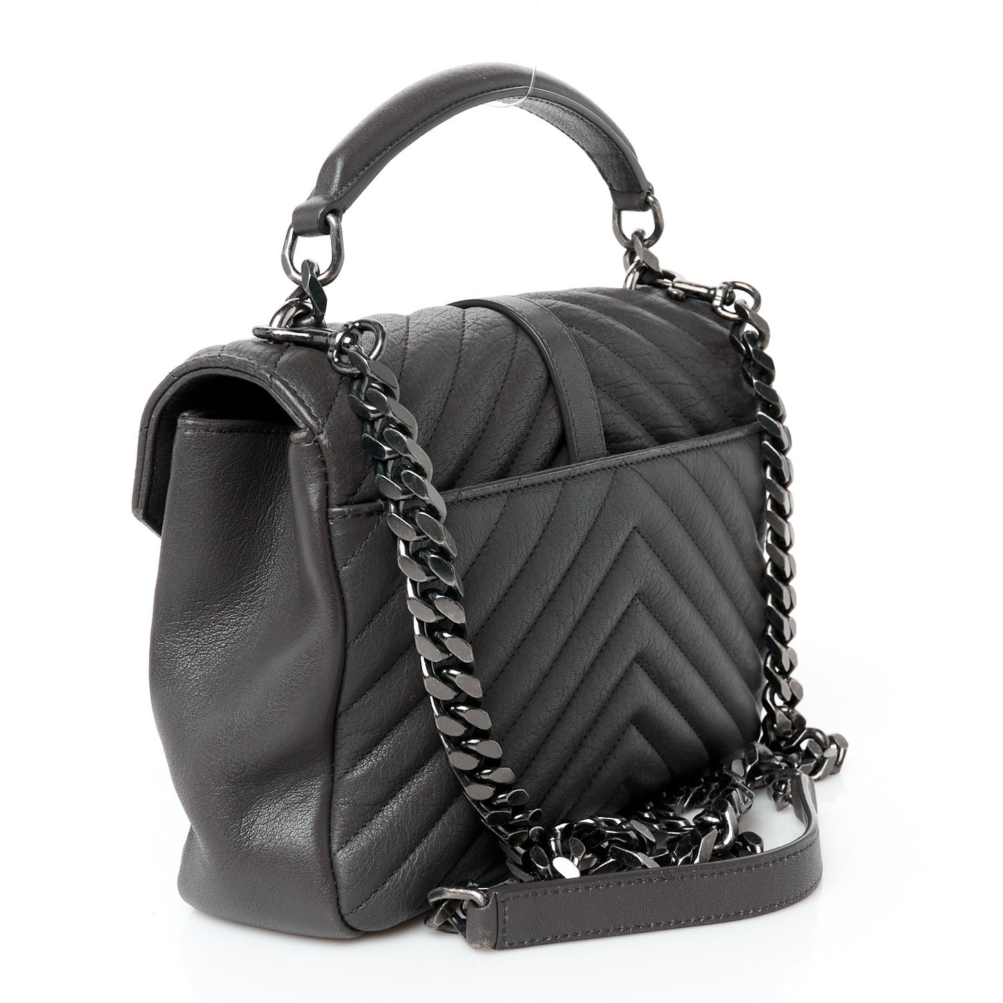 Sheepskin Matelasse Chevron Monogram Medium College Bag Asphalt
