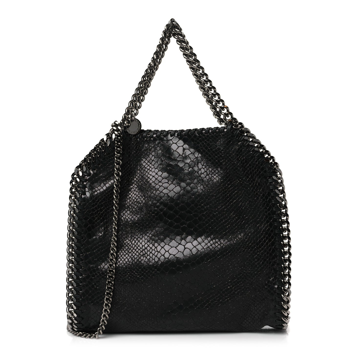 Faux Snakeskin Small Falabella Fold Over Tote Black