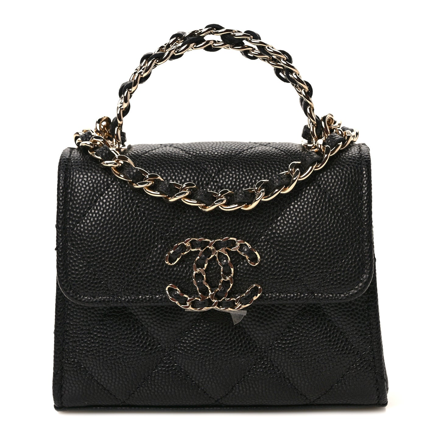 Caviar Quilted Chain Top Handle With Chain Black