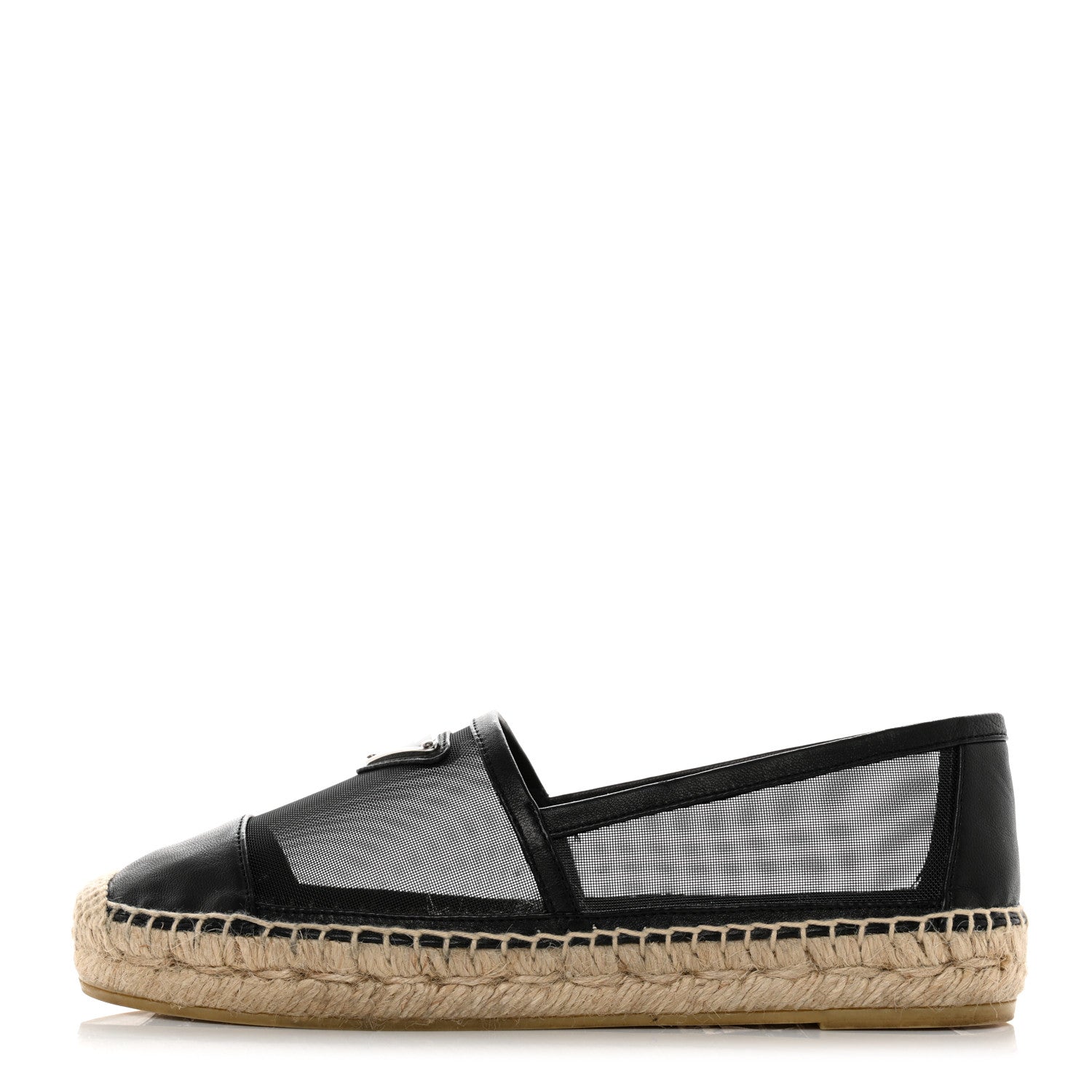 Prada Rete Nappa Metal Triangle Logo 20mm Espadrilles 36 Black 1 of 8