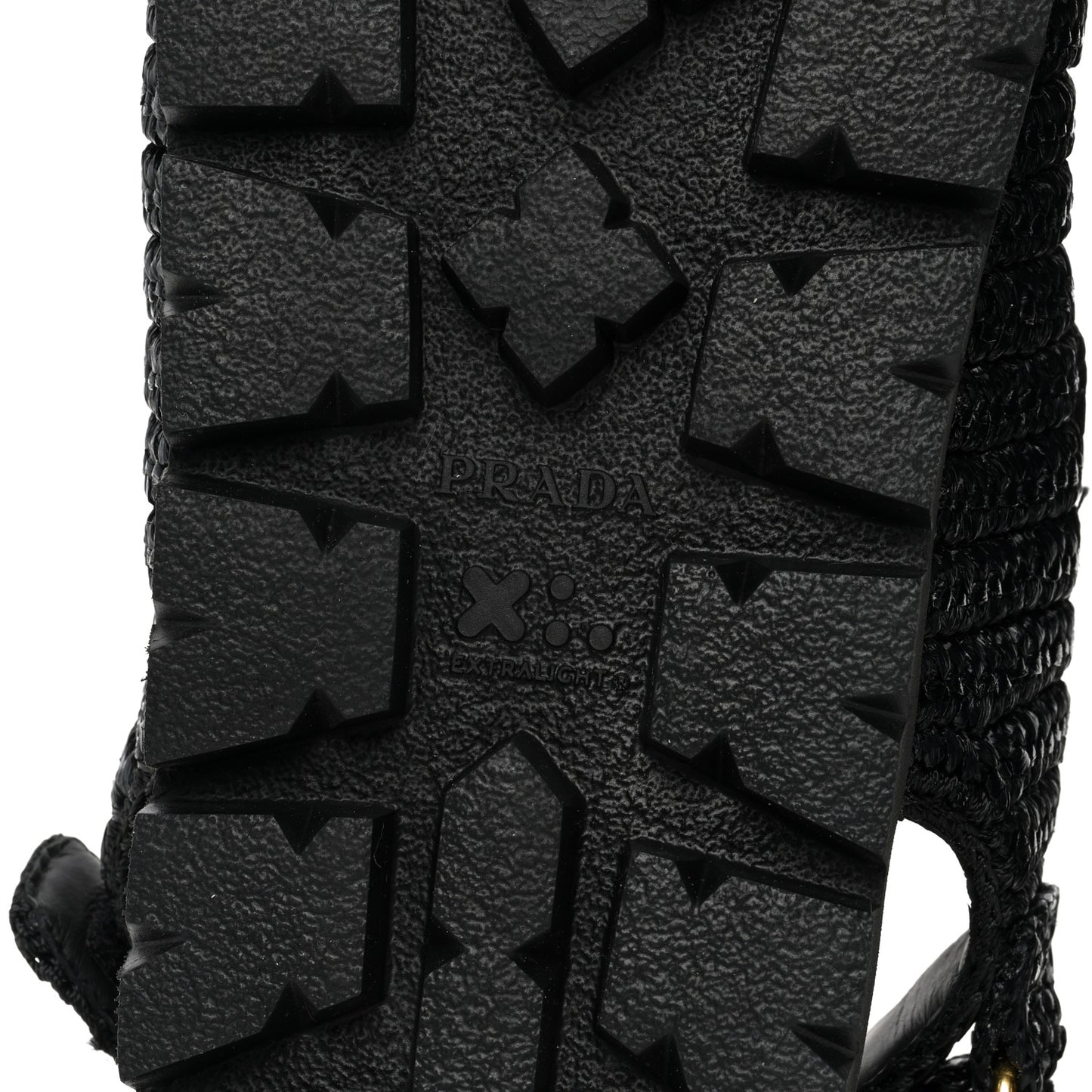 Raffia Metal Triangle Logo Crochet Cage Sandals 39 Black