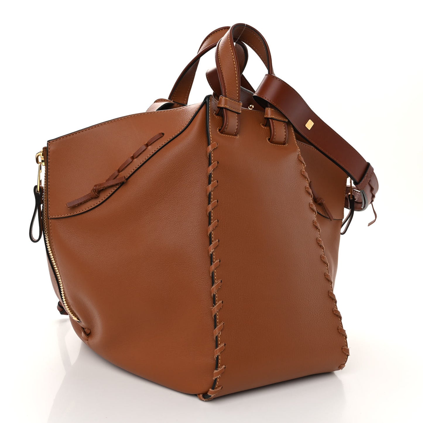 Grained Calfskin Medium Whipstitch Hammock Shoulder Bag Tan