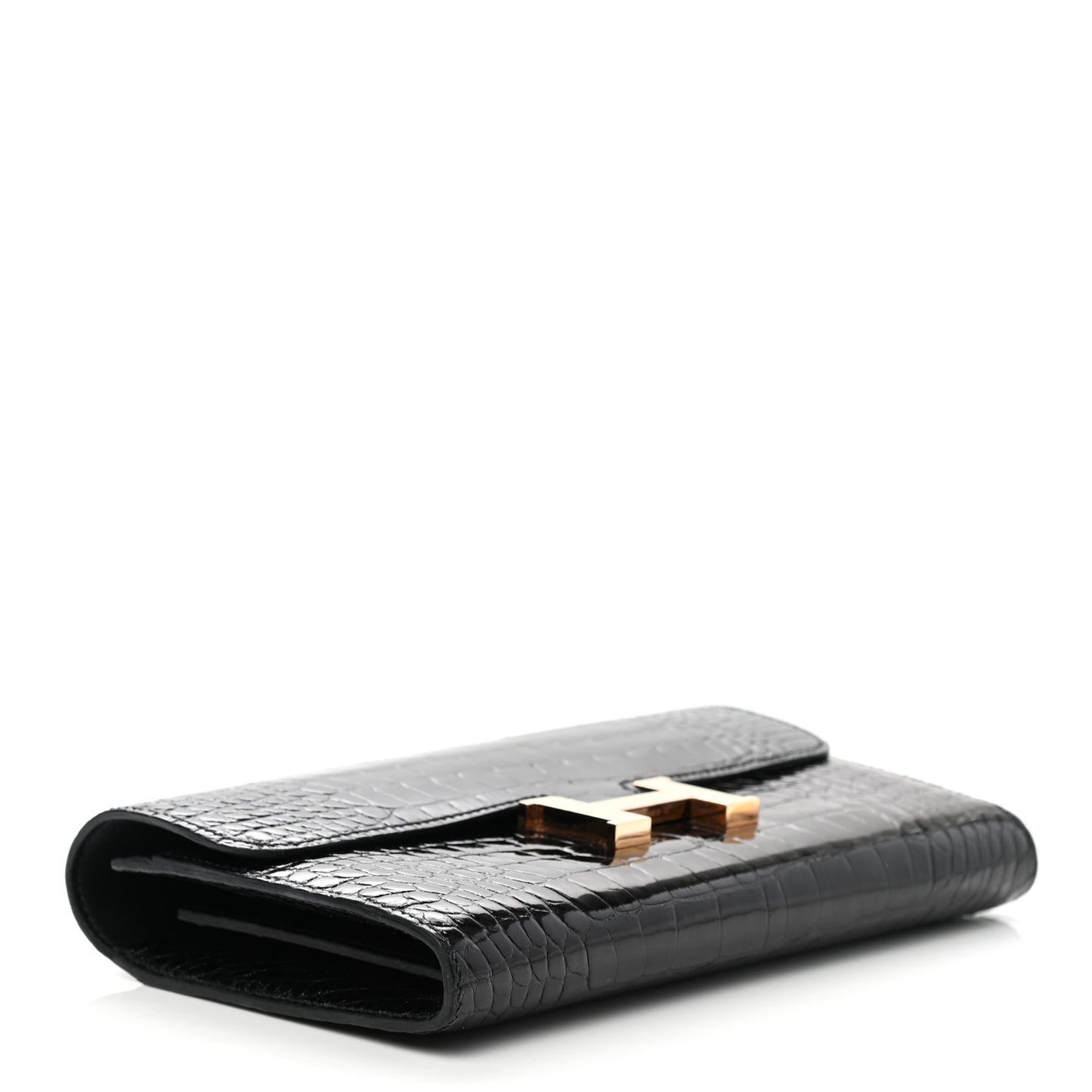 Shiny Alligator Constance Long Wallet Black